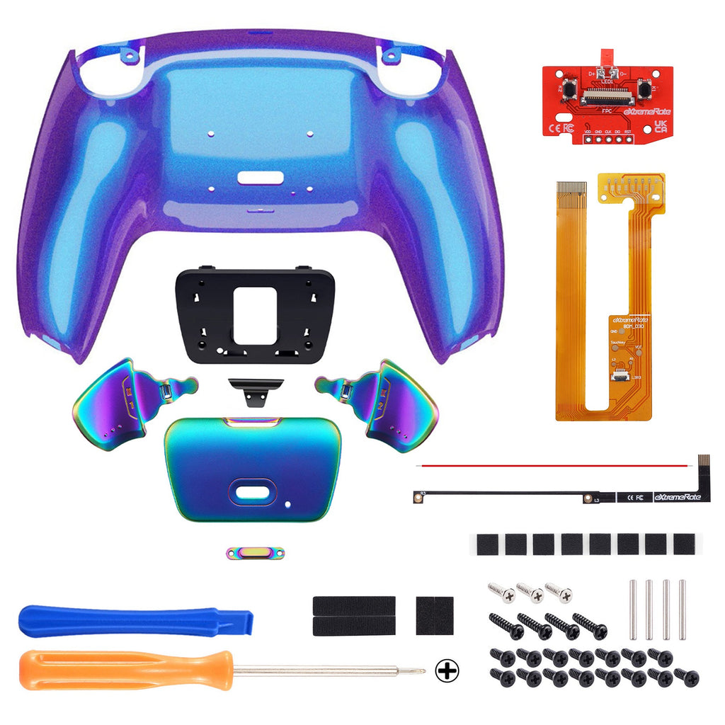eXtremeRate Rainbow Aura Blue & Purple Real Metal Buttons (RMB) Version RISE Remap Kit for PS5 Controller BDM-030/040/050 - Chameleon Purple Blue eXtremeRate