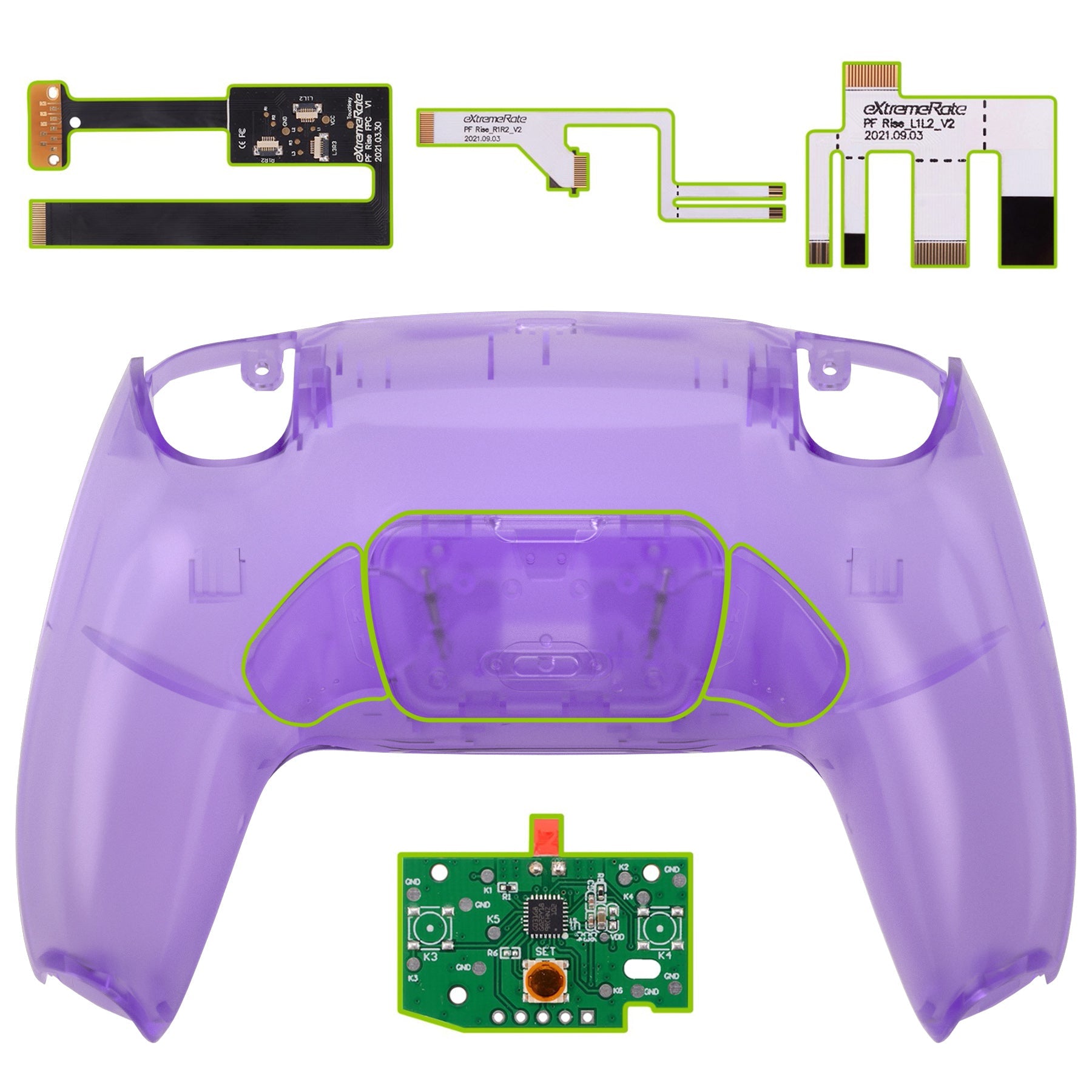 eXtremeRate Remappable Rise 2.0 Remap Kit for PS5 Controller BDM-010 & BDM-020 - Clear Atomic Purple eXtremeRate