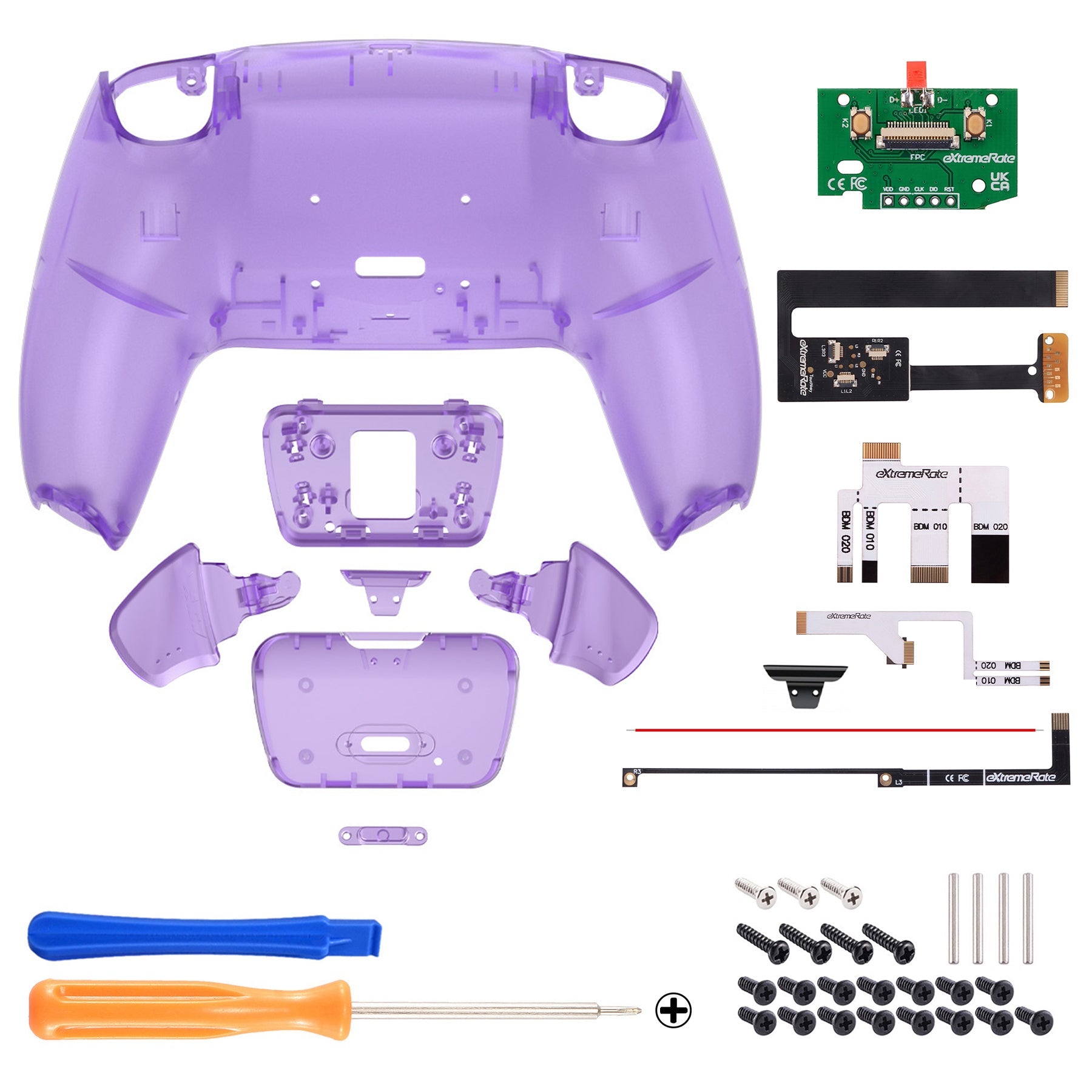 eXtremeRate Remappable Rise 2.0 Remap Kit for PS5 Controller BDM-010 & BDM-020 - Clear Atomic Purple eXtremeRate