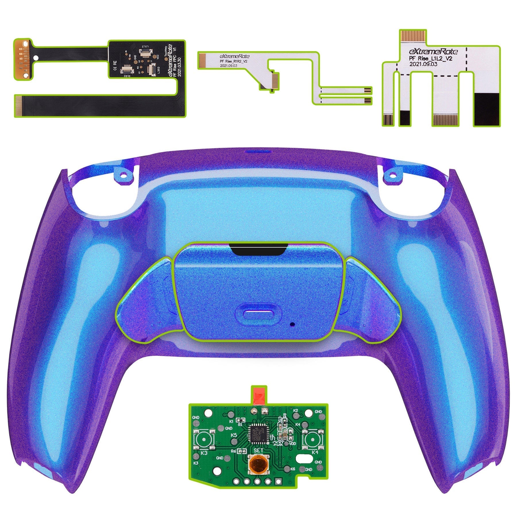 eXtremeRate Remappable Rise 2.0 Remap Kit for PS5 Controller BDM-010 & BDM-020 - Chameleon Purple Blue eXtremeRate