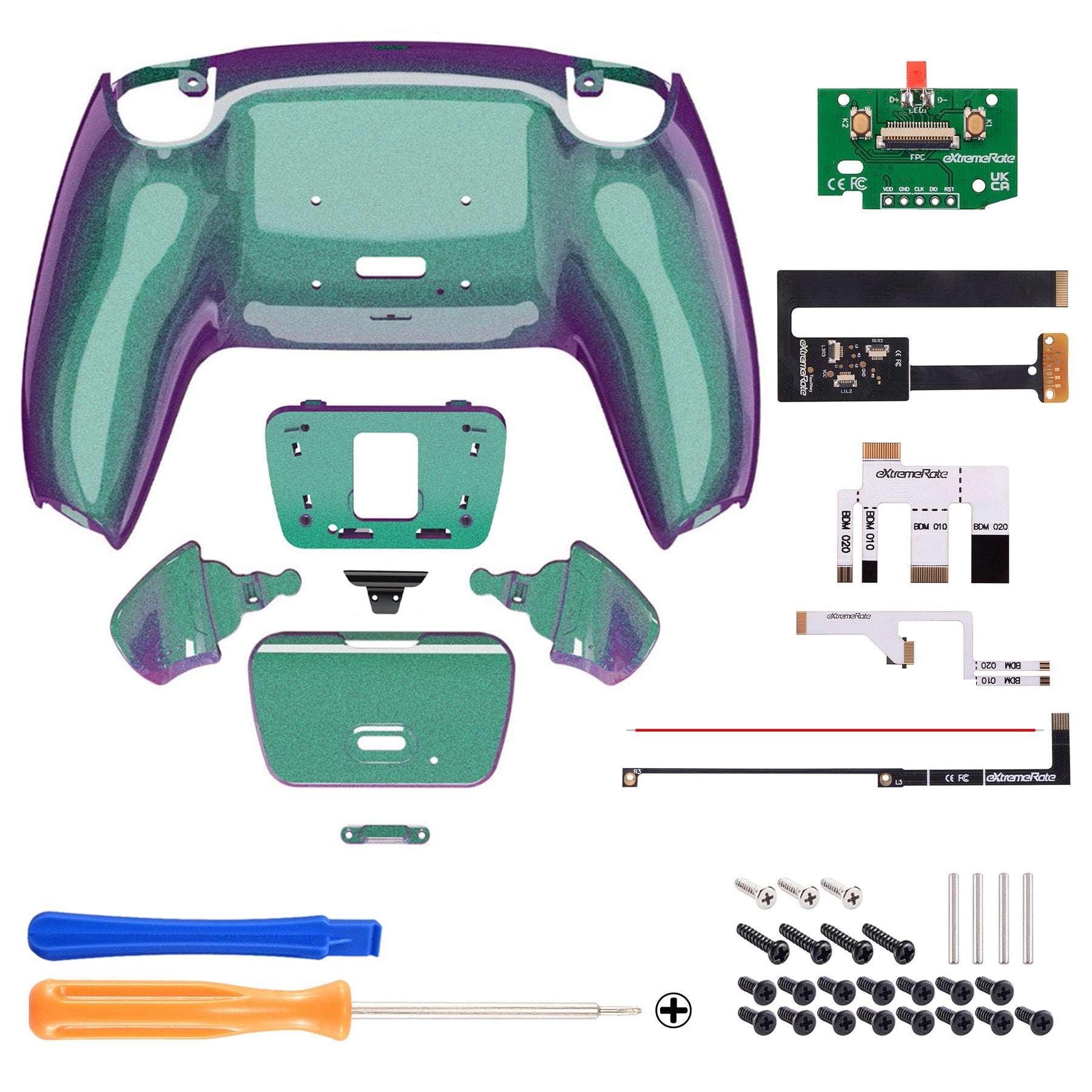 eXtremeRate Remappable Rise 2.0 Remap Kit for PS5 Controller BDM-010 & BDM-020 - Chameleon Green Purple eXtremeRate