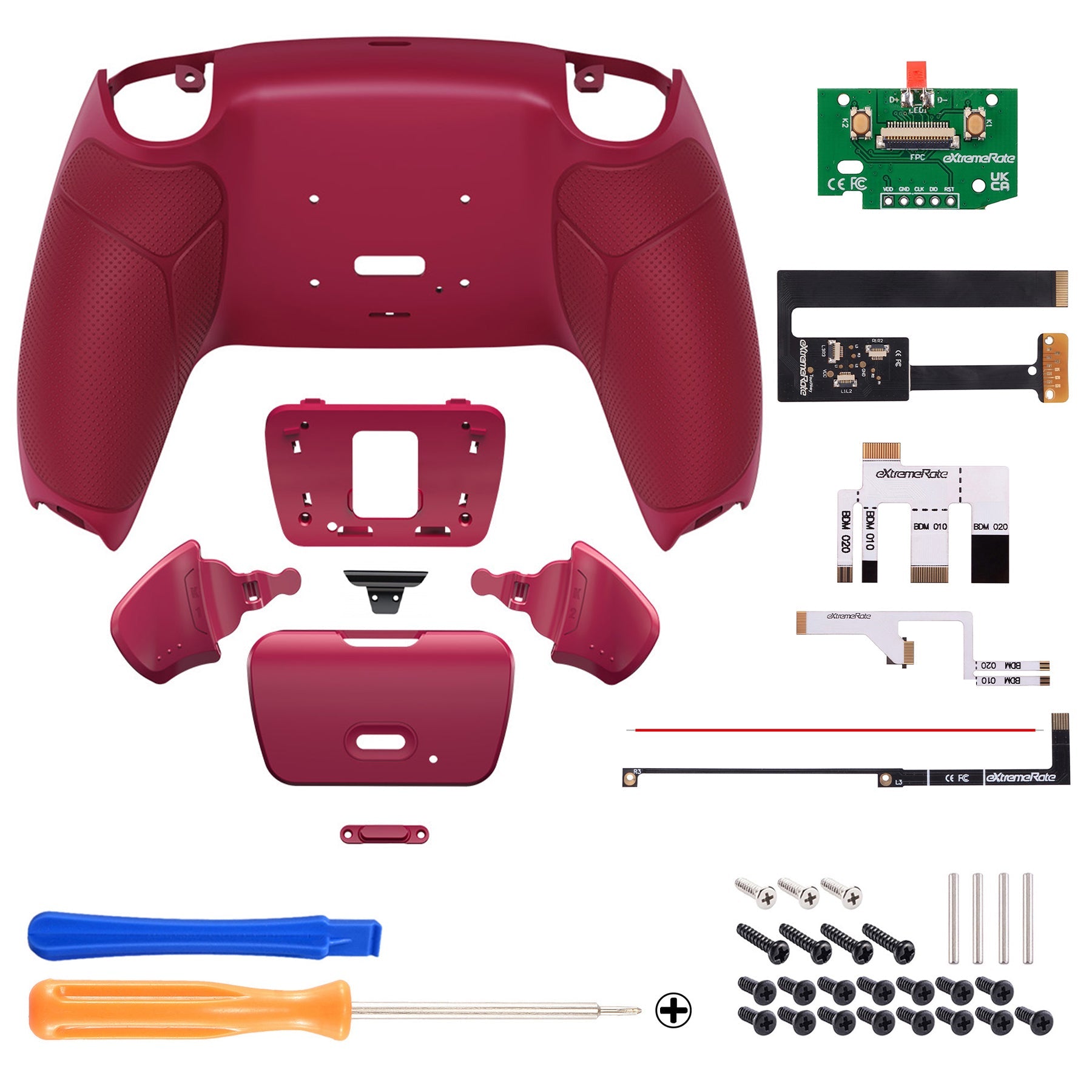 eXtremeRate Remappable Rise 2.0 Remap Kit for PS5 Controller BDM-010 & BDM-020 - Rubberized Cosmic Red eXtremeRate