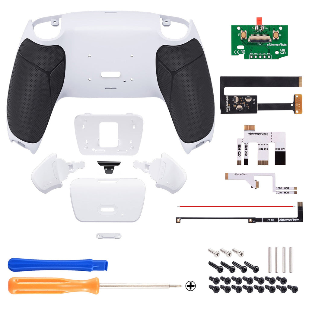 eXtremeRate Remappable Rise 2.0 Remap Kit for PS5 Controller BDM-010 & BDM-020 - Rubberized Black Grip with White Back Paddles eXtremeRate