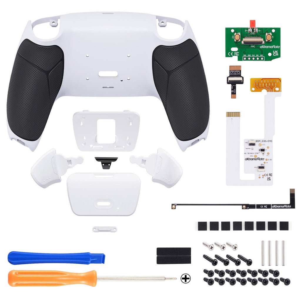 eXtremeRate Remappable RISE V3 Remap Kit for PS5 Controller BDM-030/040/050 - Rubberized Black Grip with White Back Paddles eXtremeRate