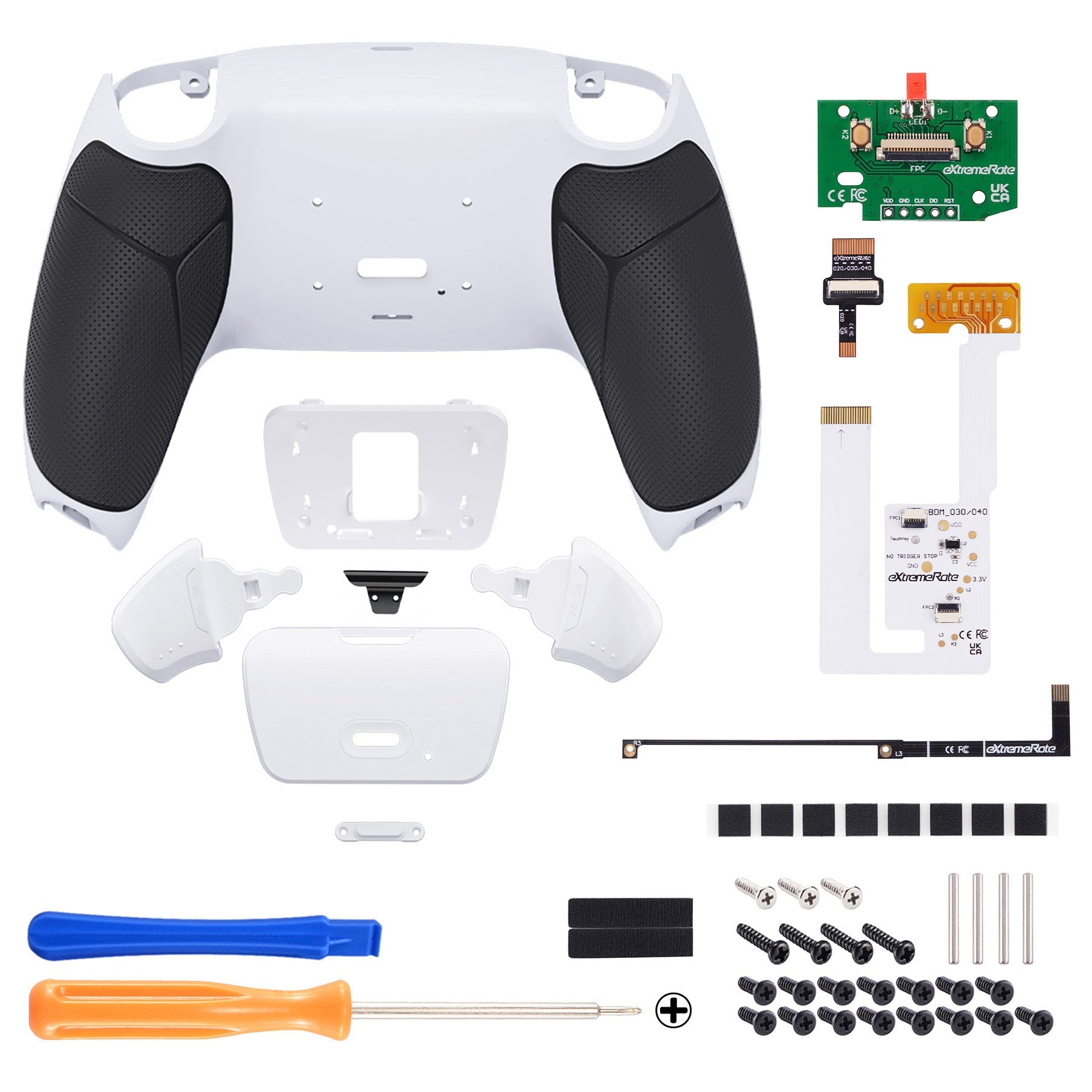 eXtremeRate Remappable RISE V3 Remap Kit for PS5 Controller BDM-030/040/050 - Rubberized Black Grip with White Back Paddles eXtremeRate