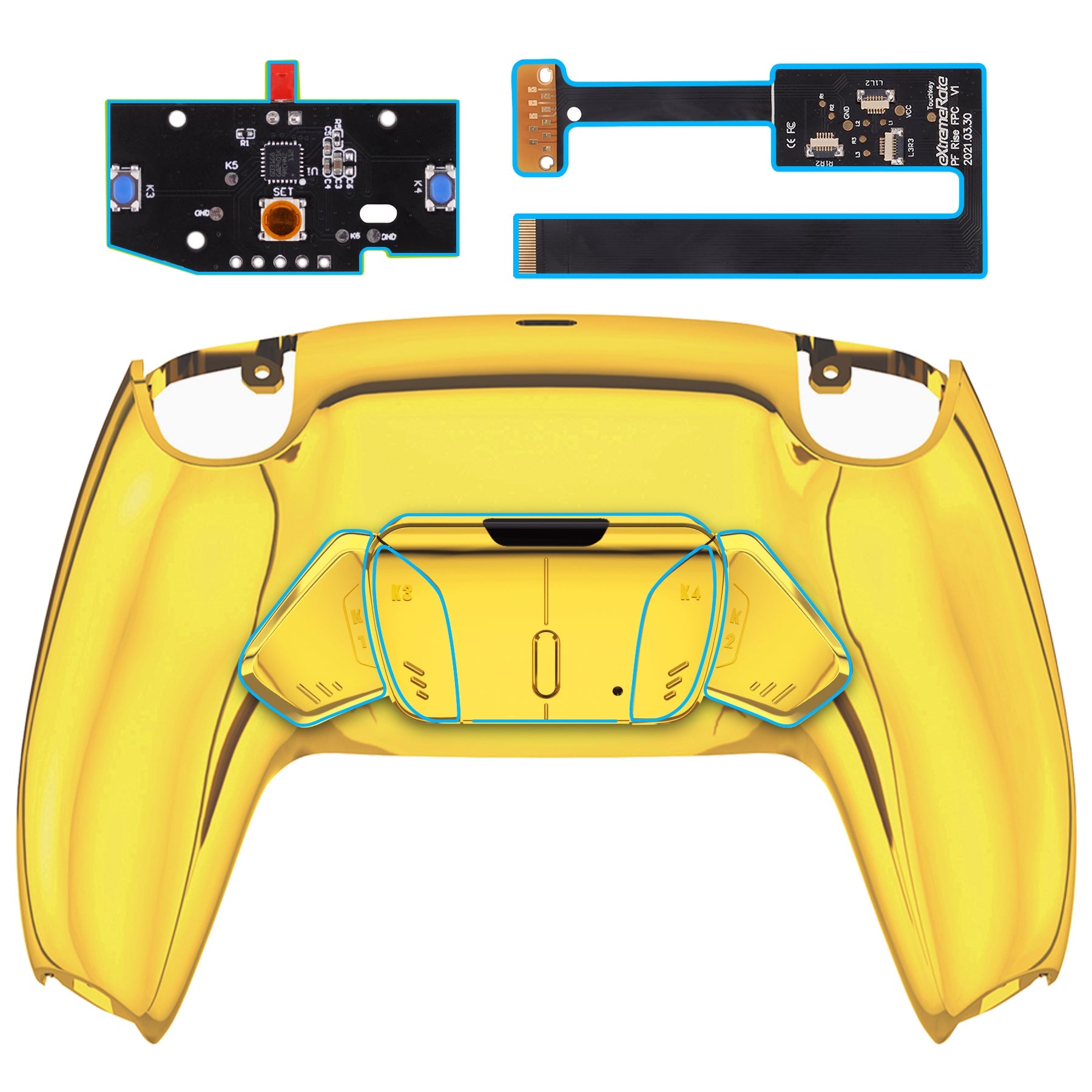 eXtremeRate Remappable RISE4 Remap Kit for PS5 Controller BDM-010/020 - Chrome Gold eXtremeRate