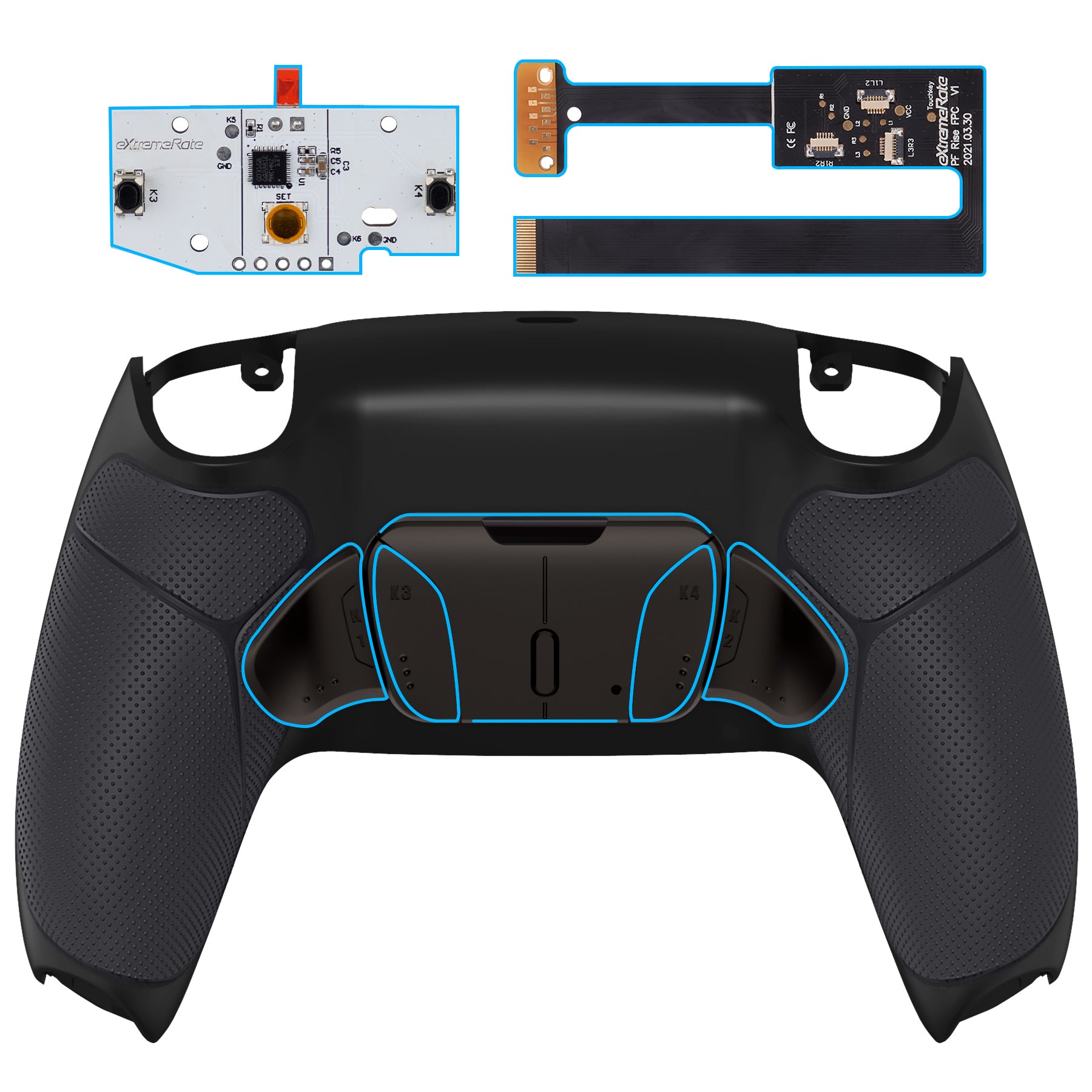 eXtremeRate Black Real Metal Buttons (RMB) Version RISE4 Remap Kit for PS5 Controller BDM-010/020 - Rubberized Black eXtremeRate