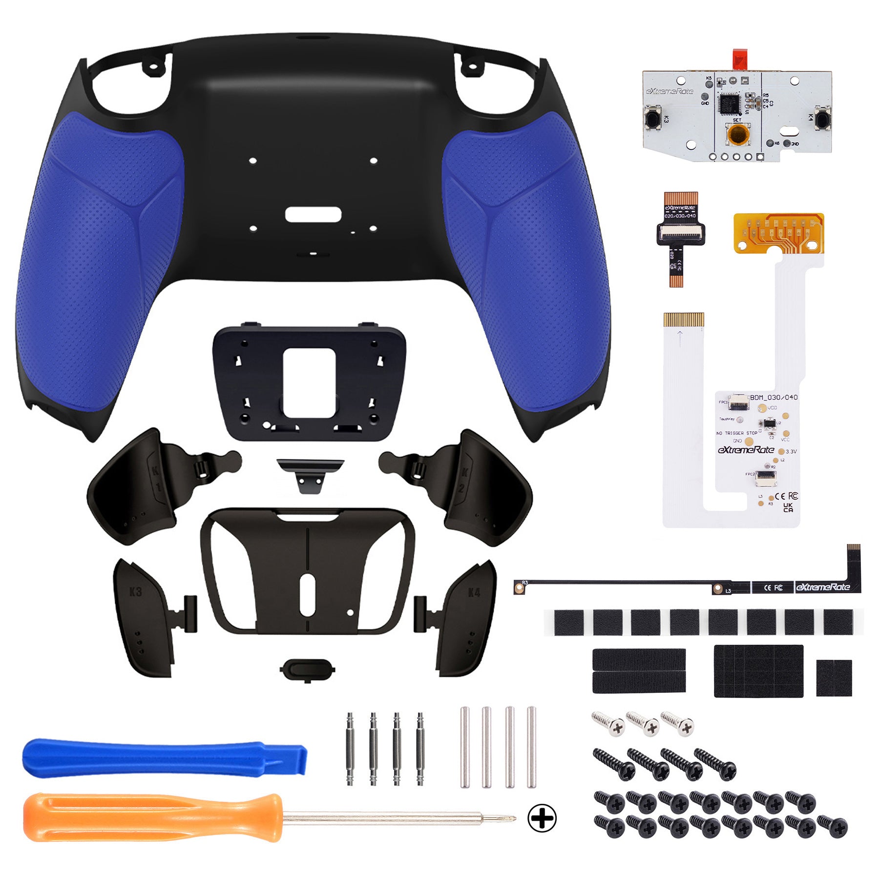 eXtremeRate Black Real Metal Buttons (RMB) Version RISE4 V3 Remap Kit for PS5 Controller BDM-030/040/050 - Rubberized Blue eXtremeRate
