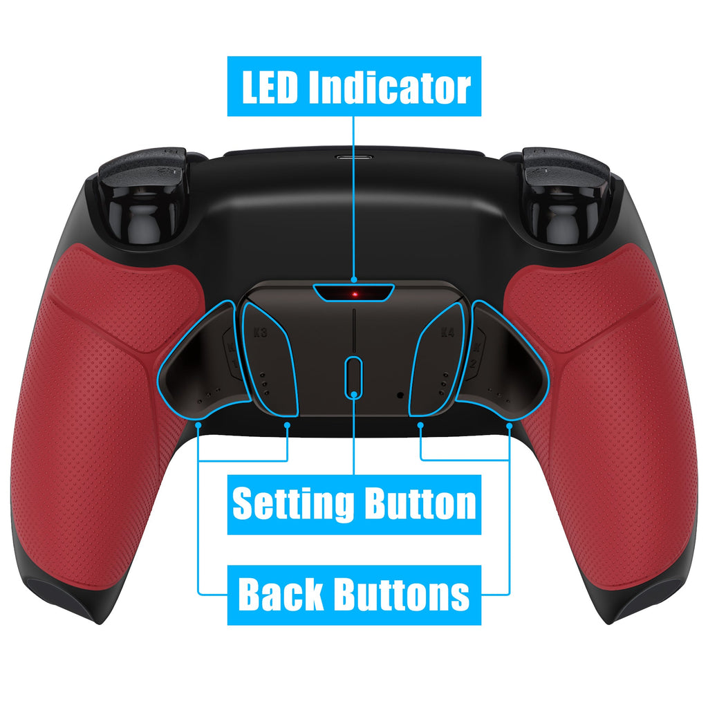 eXtremeRate Black Real Metal Buttons (RMB) Version RISE4 Remap Kit for PS5 Controller BDM-010/020 - Rubberized Red eXtremeRate
