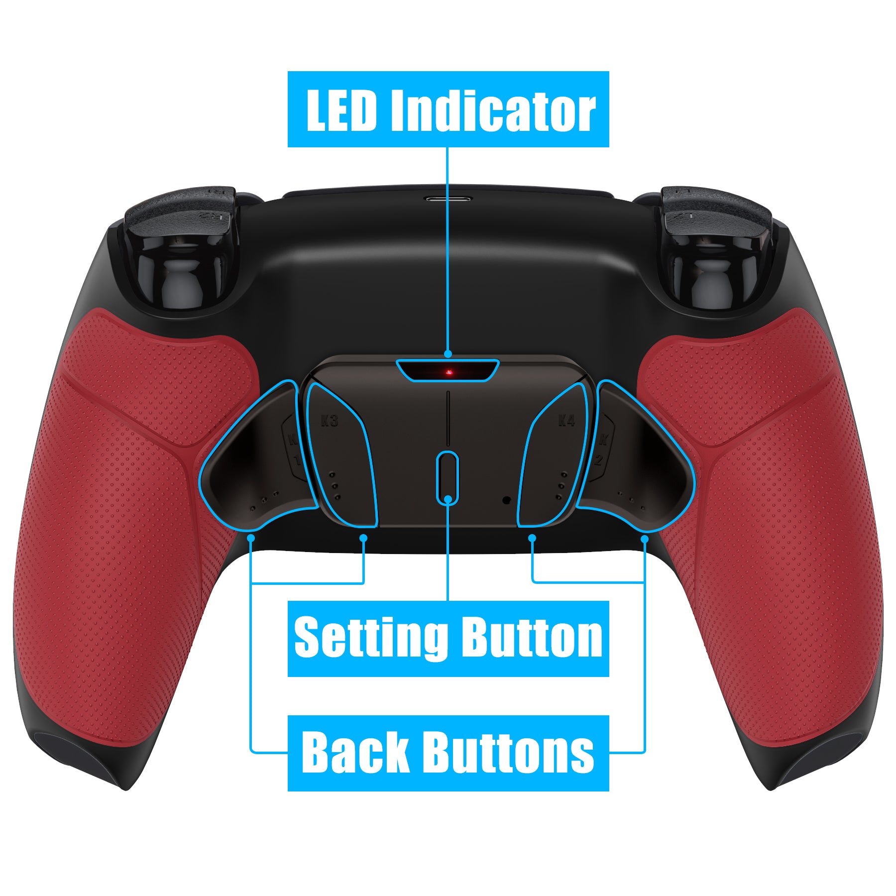 eXtremeRate Black Real Metal Buttons (RMB) Version RISE4 Remap Kit for PS5 Controller BDM-010/020 - Rubberized Red eXtremeRate