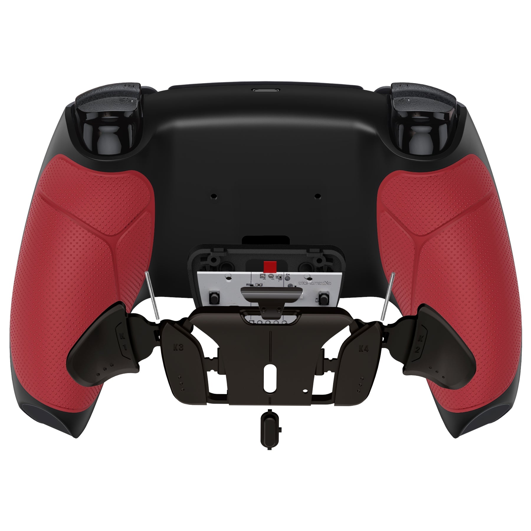 eXtremeRate Black Real Metal Buttons (RMB) Version RISE4 Remap Kit for PS5 Controller BDM-010/020 - Rubberized Red eXtremeRate