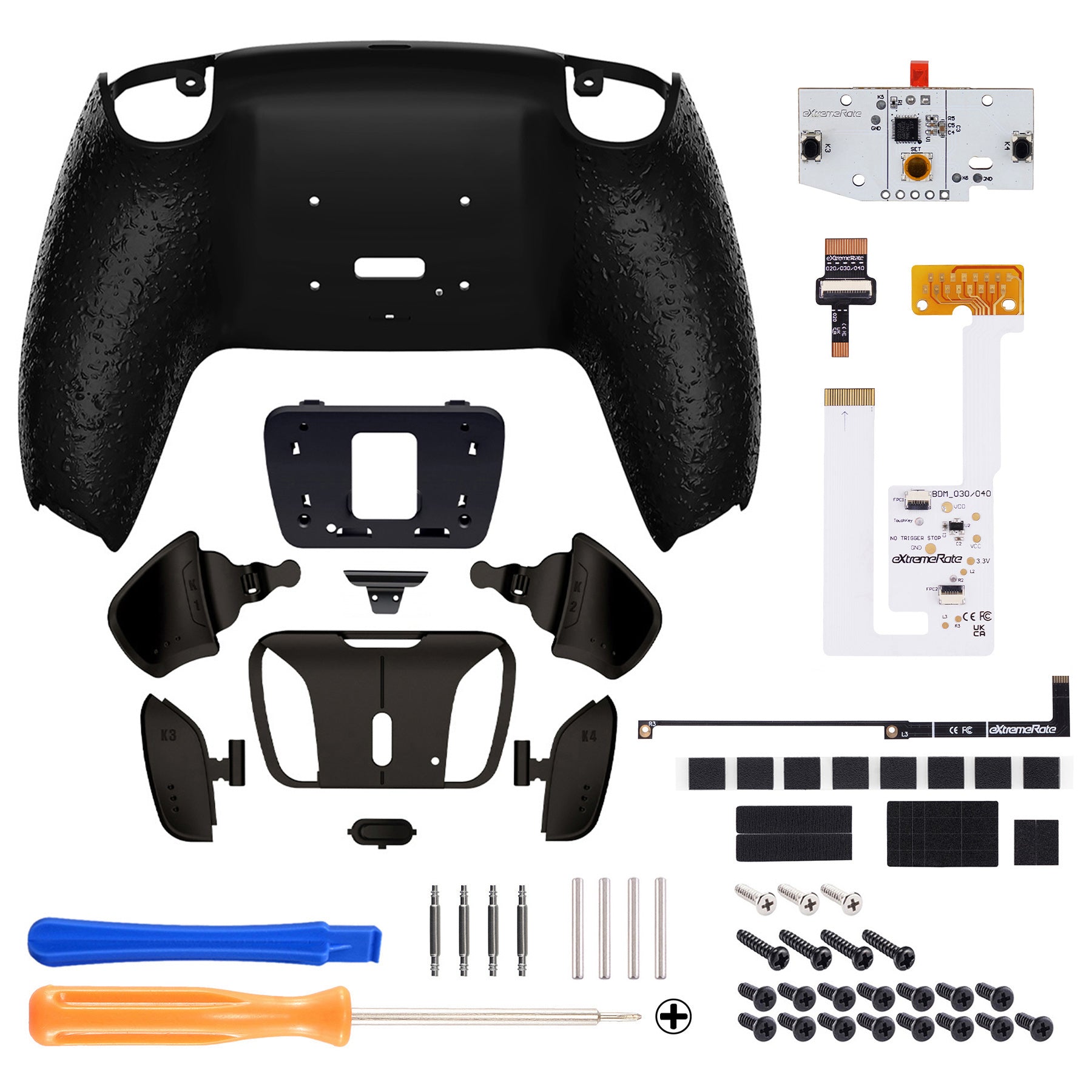 eXtremeRate Black Real Metal Buttons (RMB) Version RISE4 V3 Remap Kit for PS5 Controller BDM-030/040/050 - Textured Black eXtremeRate