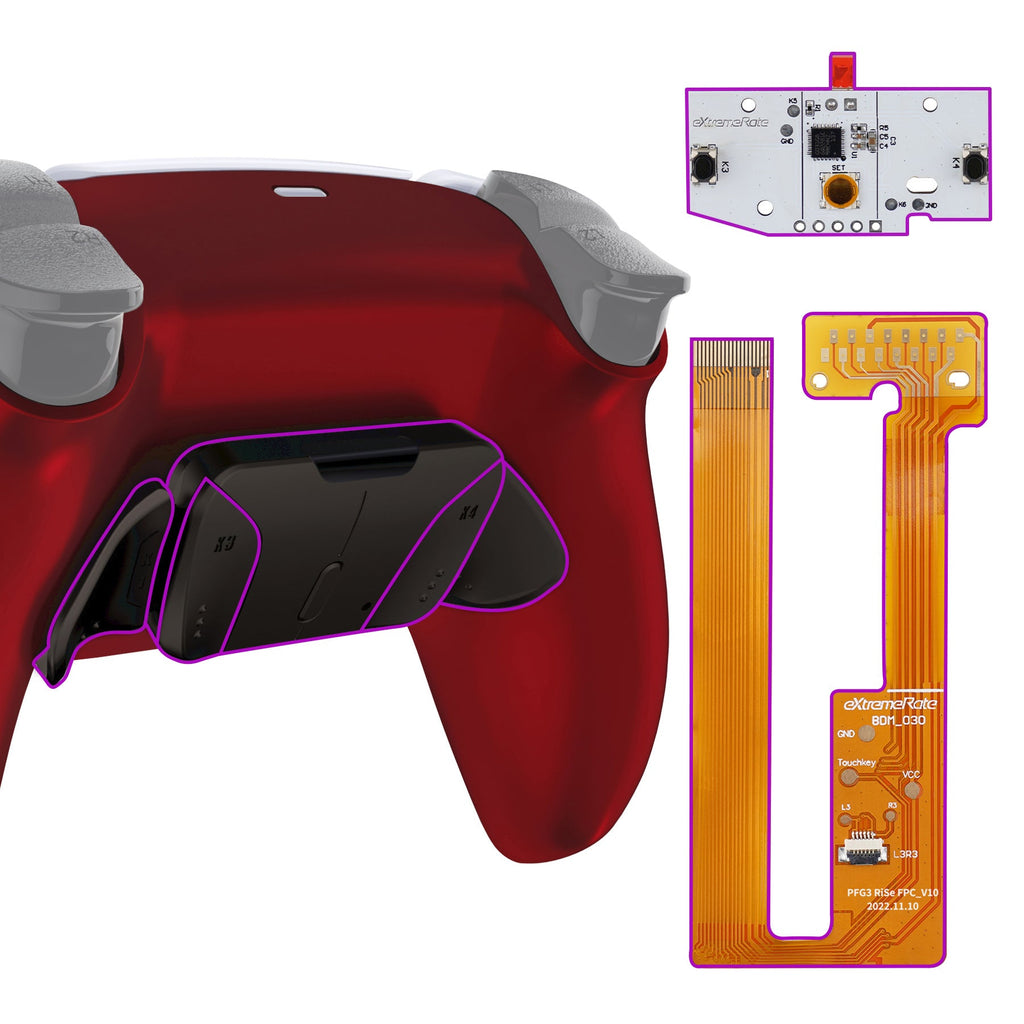 eXtremeRate Black Real Metal Buttons (RMB) Version RISE4 Remap Kit for PS5 Controller BDM-030/040/050 - Scarlet Red eXtremeRate