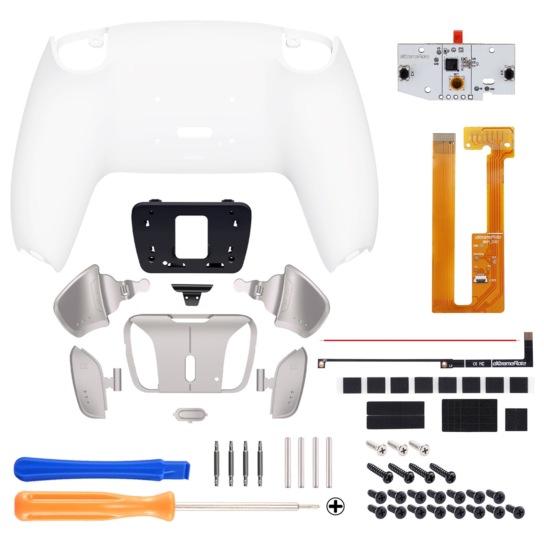 eXtremeRate Silver Real Metal Buttons (RMB) Version RISE4 Remap Kit for PS5 Controller BDM-030/040/050 - White eXtremeRate