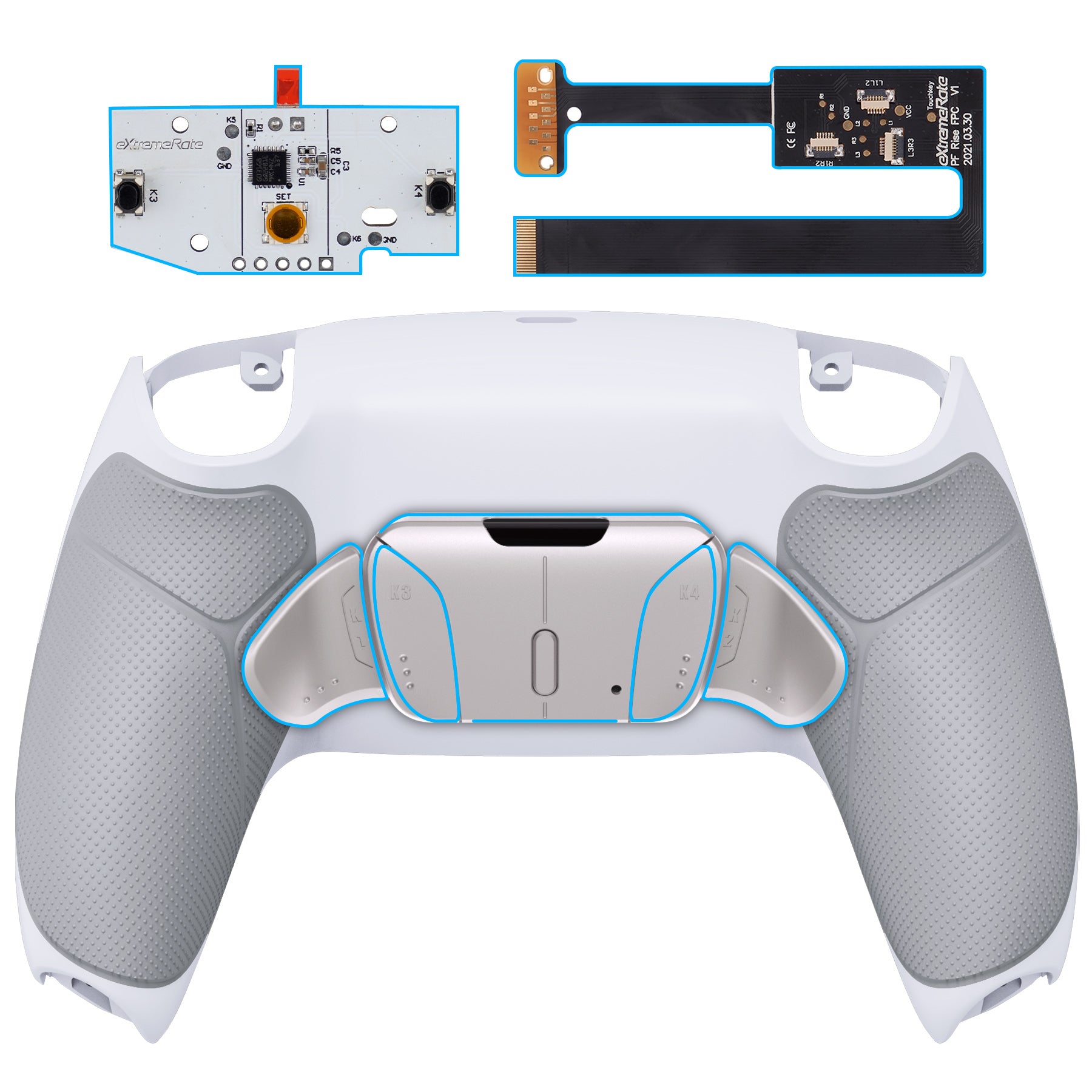 eXtremeRate Silver Real Metal Buttons (RMB) Version RISE4 Remap Kit for PS5 Controller BDM-010/020 - Rubberized Gray eXtremeRate