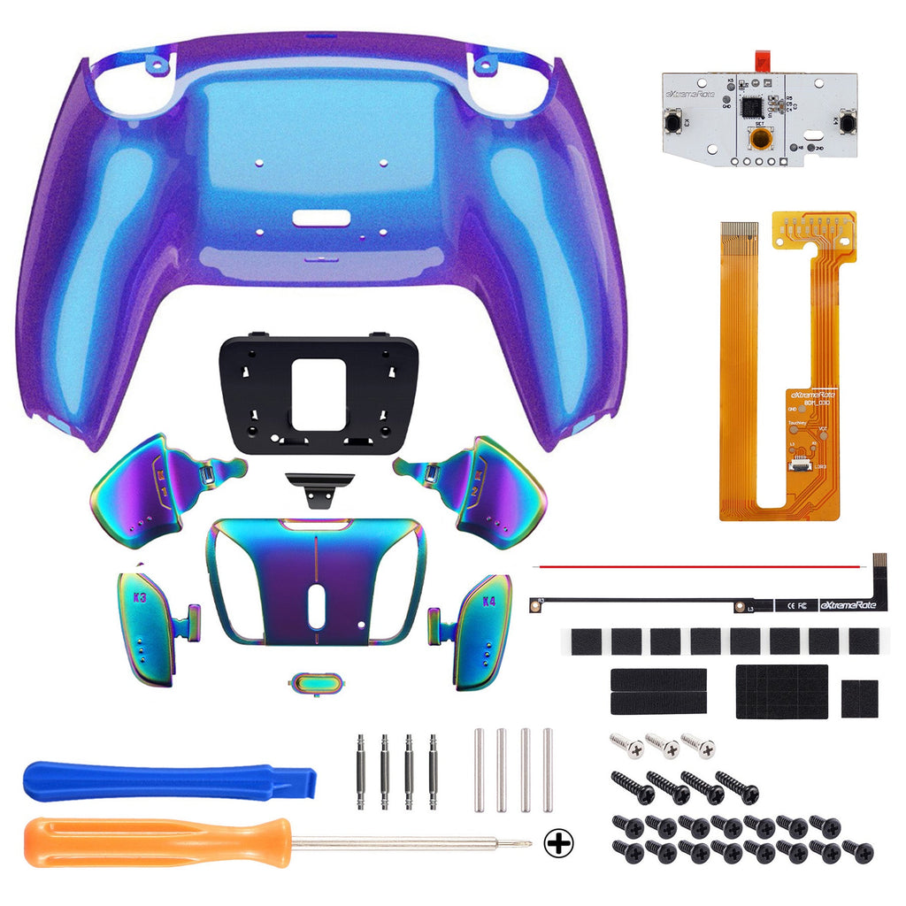 eXtremeRate Rainbow Aura Blue & Purple Real Metal Buttons (RMB) Version RISE4 Remap Kit for PS5 Controller BDM-030/040/050 - Chameleon Purple Blue eXtremeRate