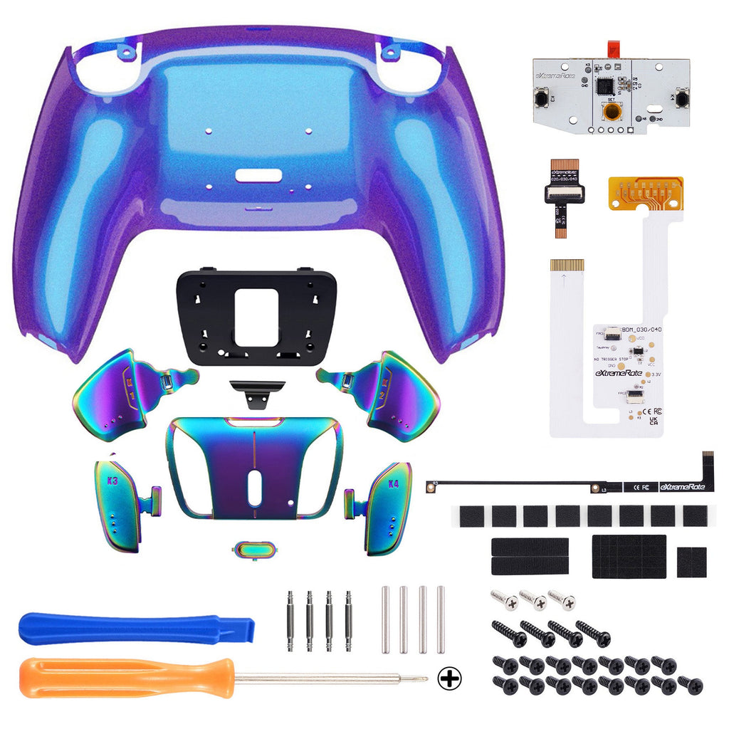 eXtremeRate Rainbow Aura Blue & Purple Real Metal Buttons (RMB) Version RISE4 V3 Remap Kit for PS5 Controller BDM-030/040/050 - Chameleon Purple Blue eXtremeRate