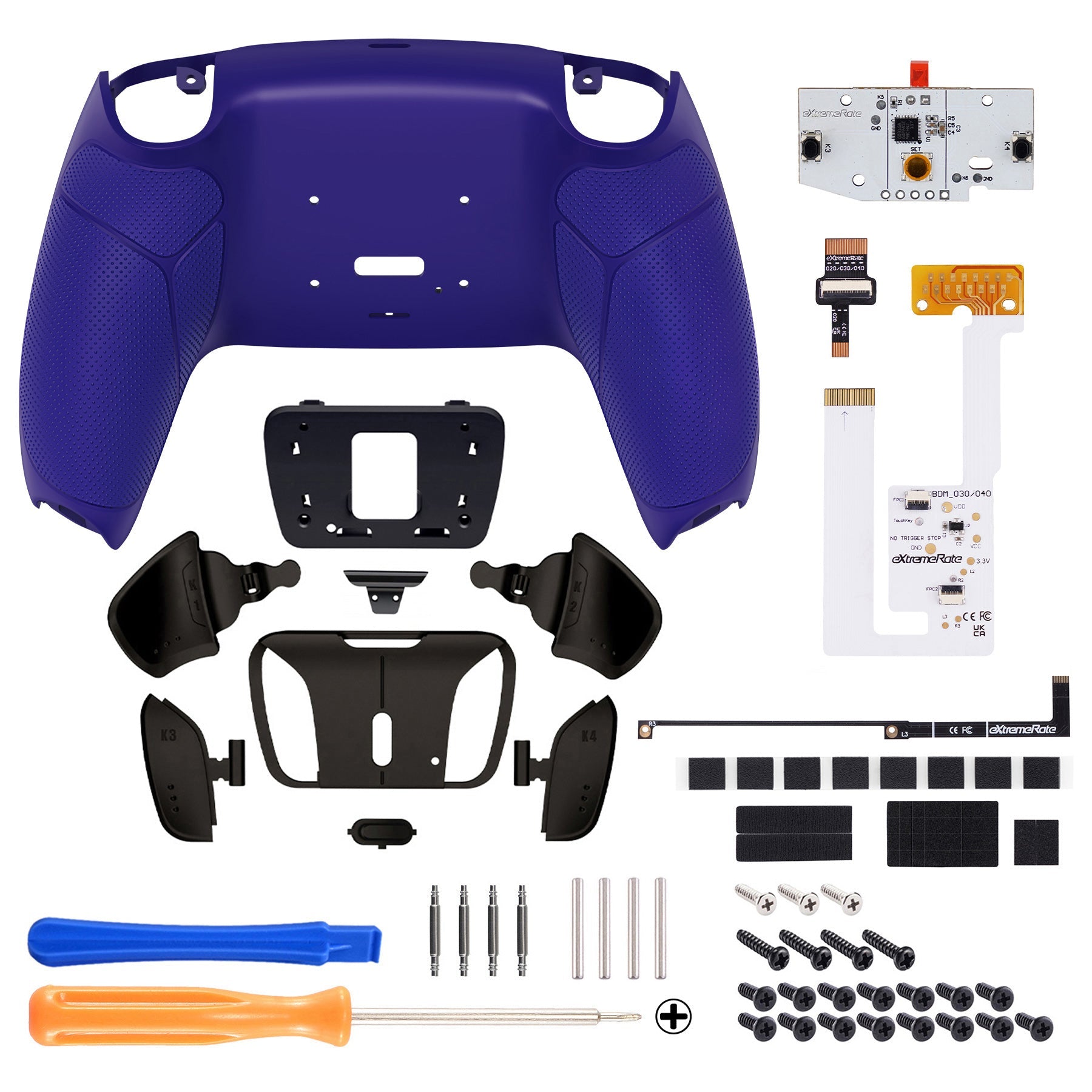 eXtremeRate Black Real Metal Buttons (RMB) Version RISE4 V3 Remap Kit for PS5 Controller BDM-030/040/050 - Rubberized Cobalt Blue eXtremeRate