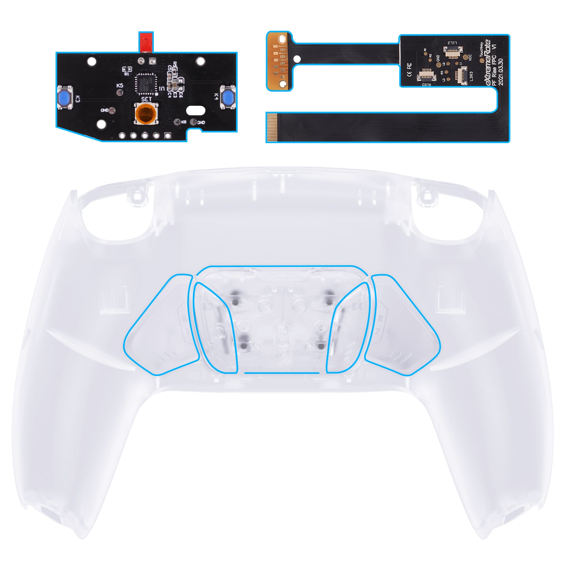 eXtremeRate Remappable RISE4 Remap Kit for PS5 Controller BDM-010/020 - Clear eXtremeRate