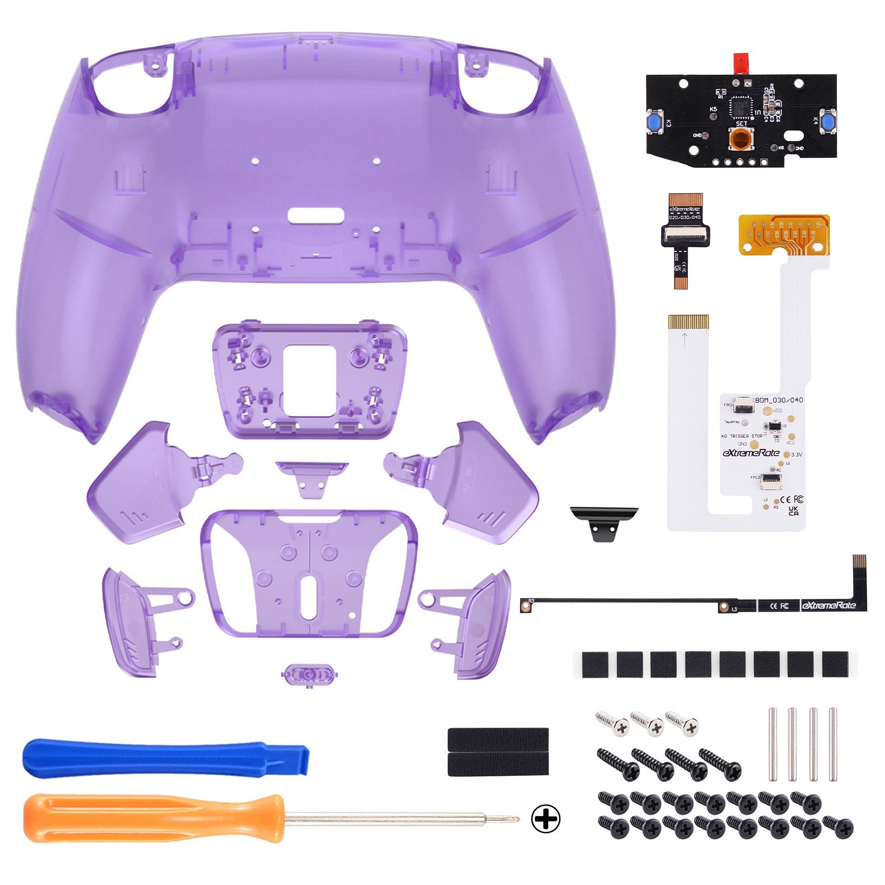 eXtremeRate Remappable RISE4 V3 Remap Kit for PS5 Controller BDM-030/040/050 - Clear Atomic Purple eXtremeRate