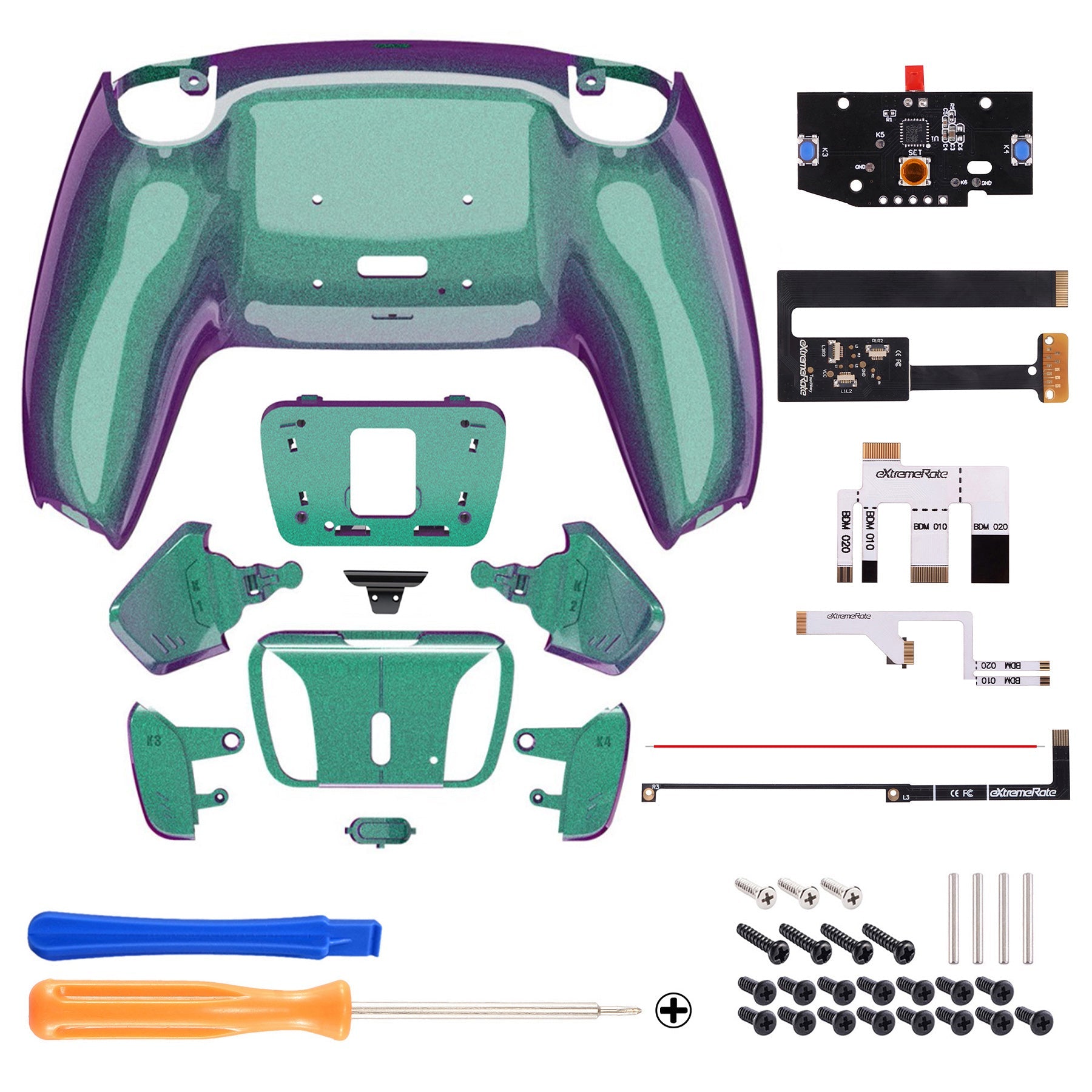 eXtremeRate Remappable RISE4 Remap Kit for PS5 Controller BDM-010/020 - Chameleon Green Purple eXtremeRate
