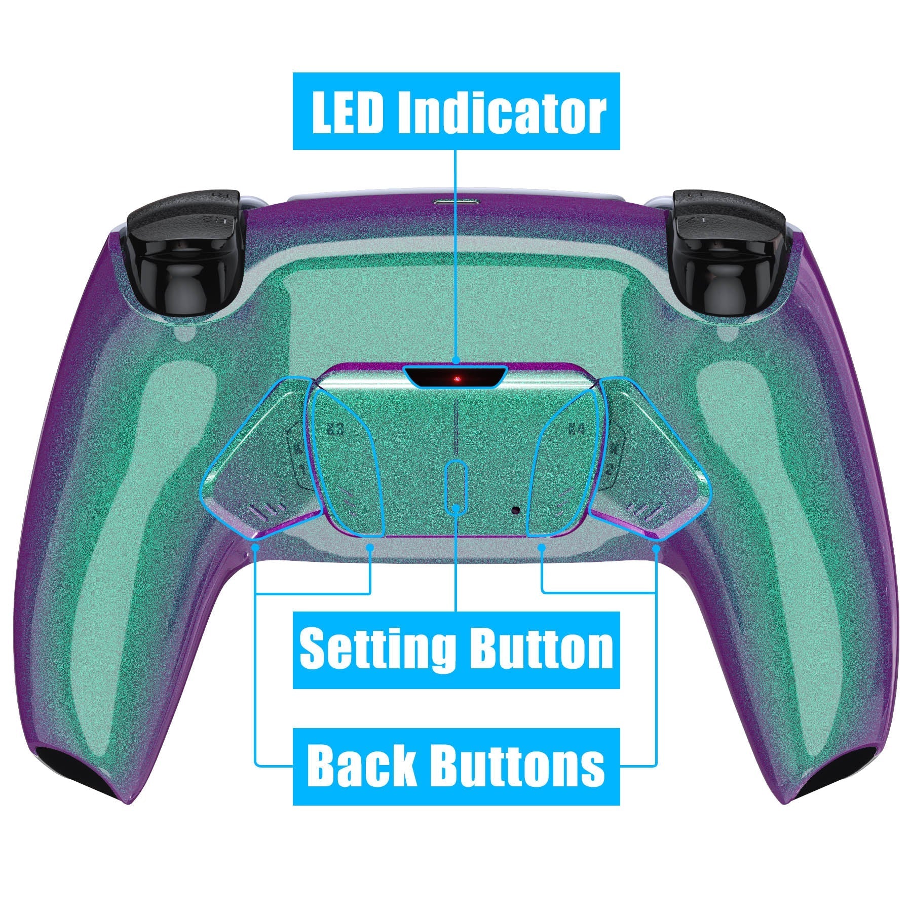 eXtremeRate Remappable RISE4 Remap Kit for PS5 Controller BDM-010/020 - Chameleon Green Purple eXtremeRate
