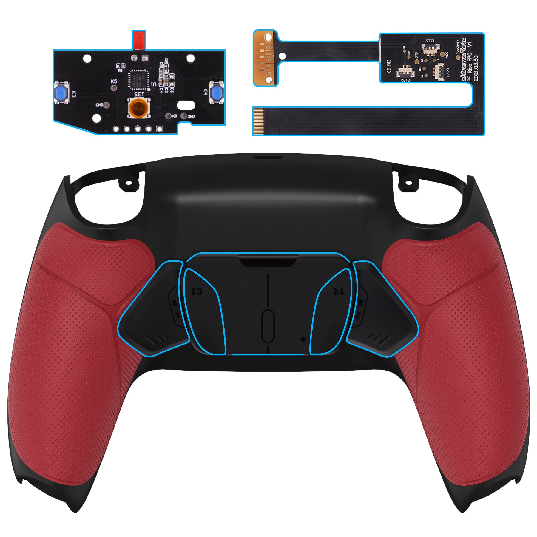 eXtremeRate Remappable RISE4 Remap Kit for PS5 Controller BDM-010/020 - Rubberized Red eXtremeRate