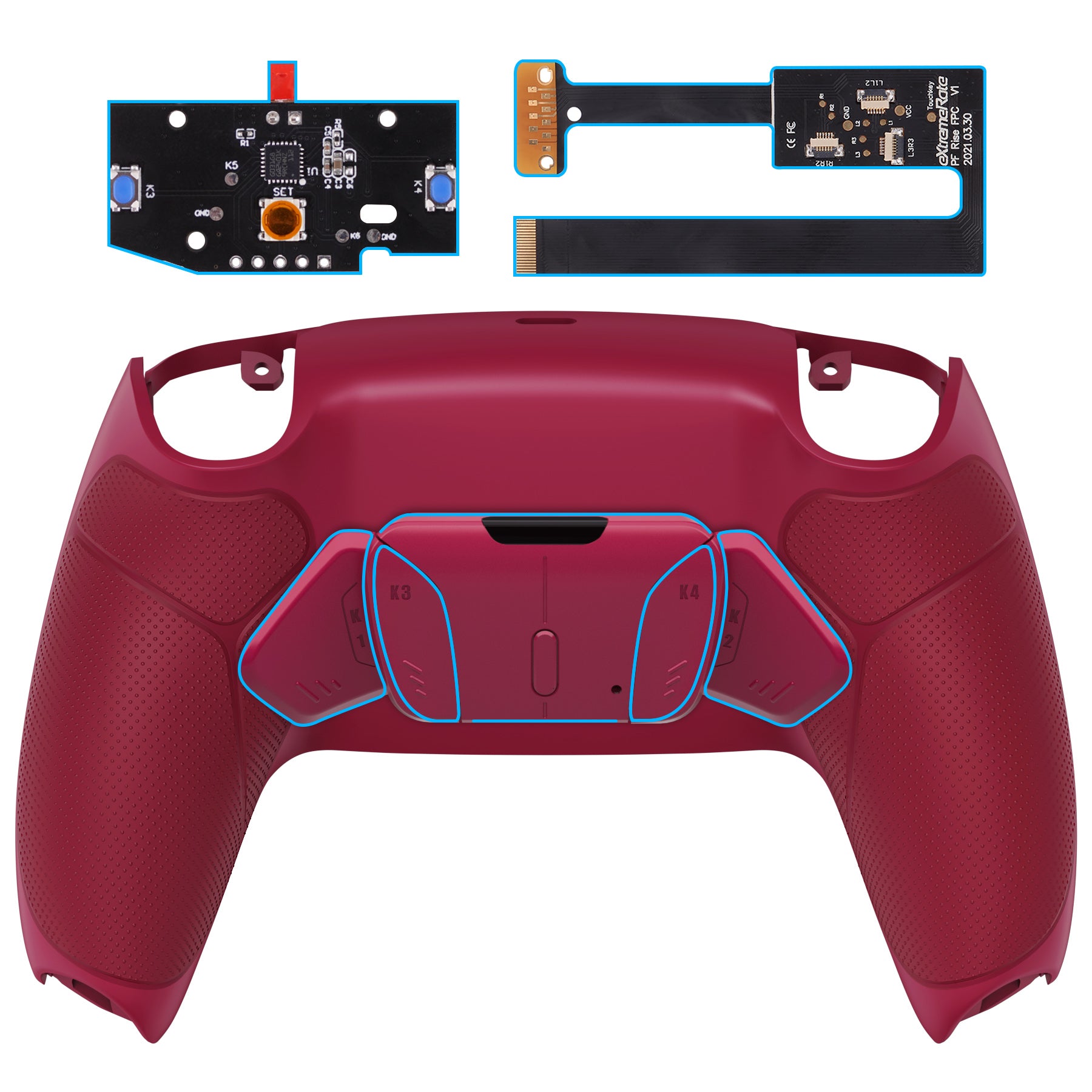 eXtremeRate Remappable RISE4 Remap Kit for PS5 Controller BDM-010/020 - Rubberized Cosmic Red eXtremeRate