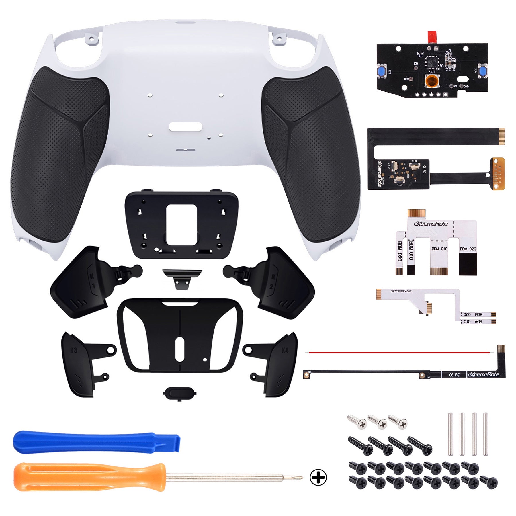 eXtremeRate Remappable RISE4 Remap Kit for PS5 Controller BDM-010/020 - Rubberized Black Grip with Black Back Paddles eXtremeRate