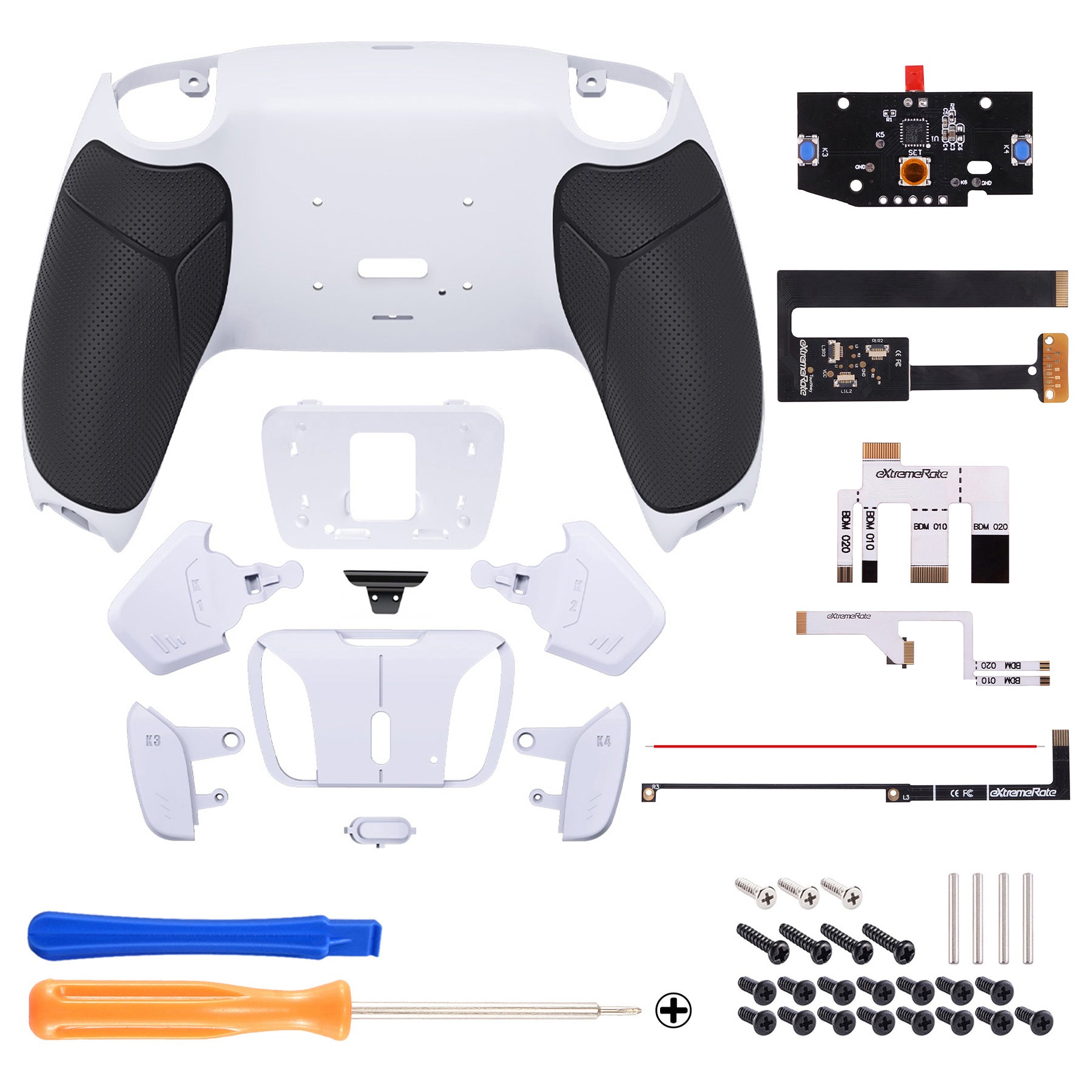 eXtremeRate Remappable RISE4 Remap Kit for PS5 Controller BDM-010/020 - Rubberized Black Grip with White Back Paddles eXtremeRate