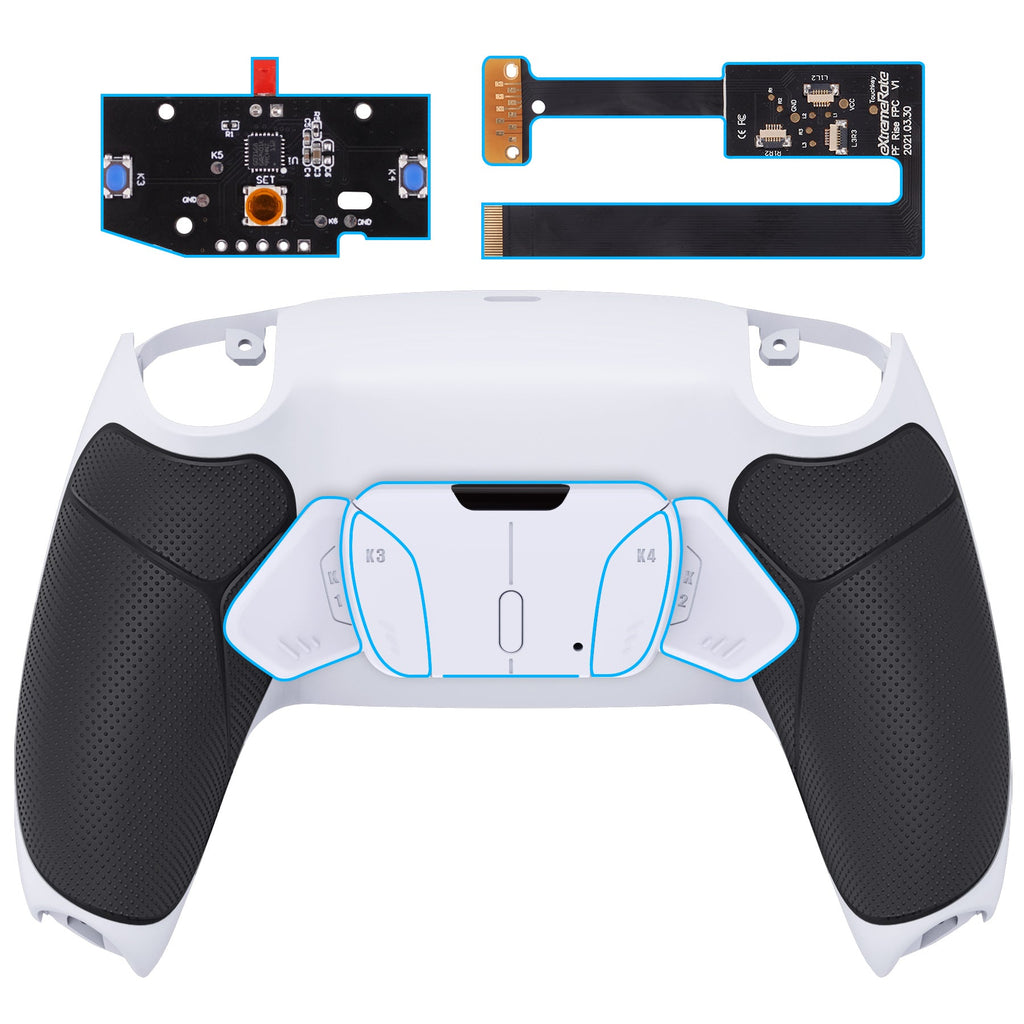 eXtremeRate Remappable RISE4 Remap Kit for PS5 Controller BDM-010/020 - Rubberized Black Grip with White Back Paddles eXtremeRate