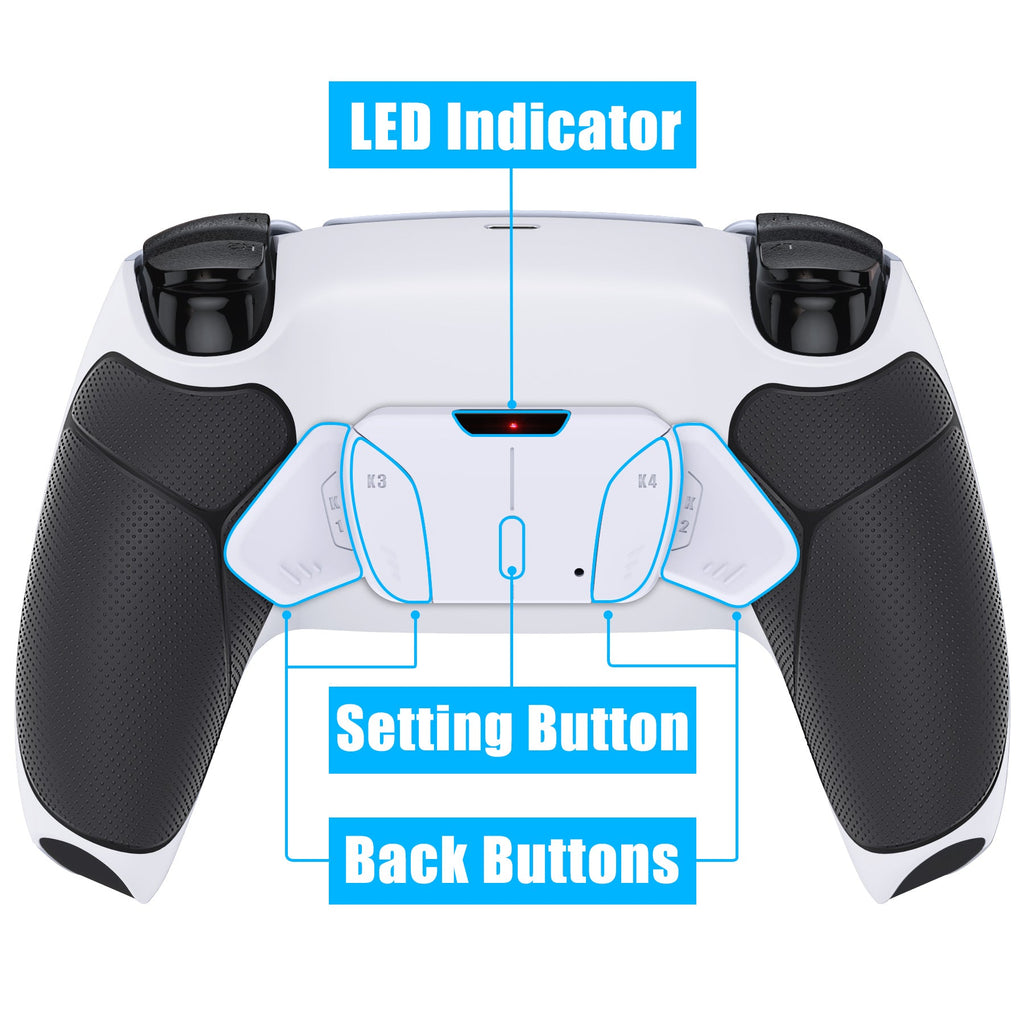 eXtremeRate Remappable RISE4 Remap Kit for PS5 Controller BDM-010/020 - Rubberized Black Grip with White Back Paddles eXtremeRate