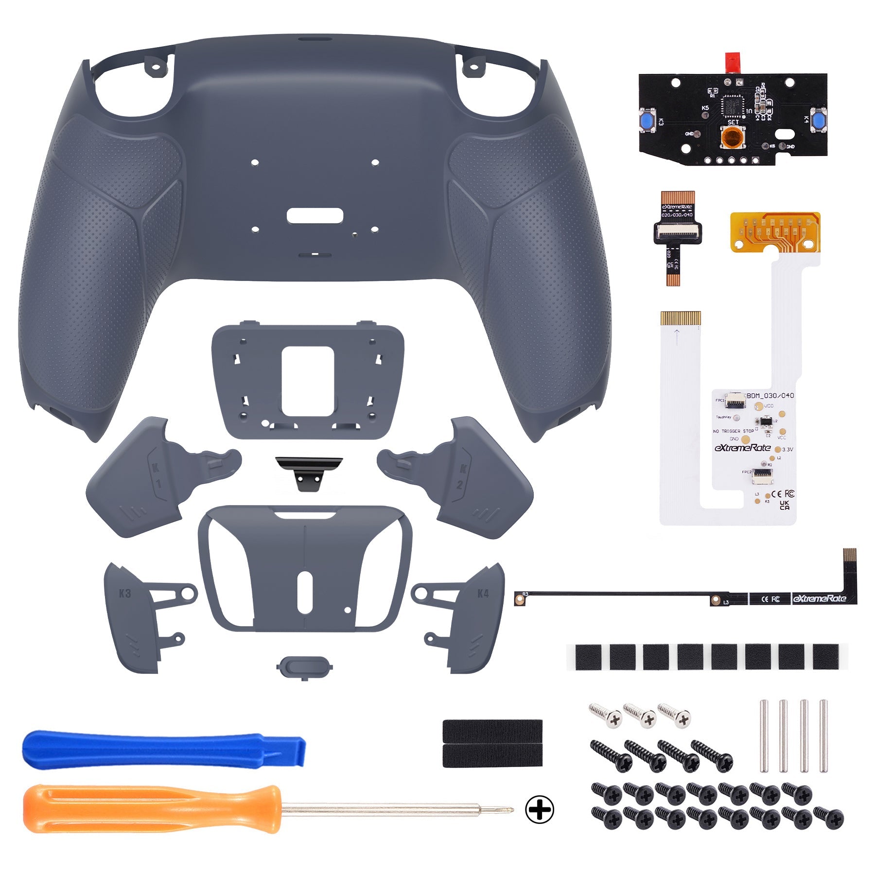 eXtremeRate Remappable RISE4 V3 Remap Kit for PS5 Controller BDM-030/040/050 - Rubberized Sterling Silver eXtremeRate