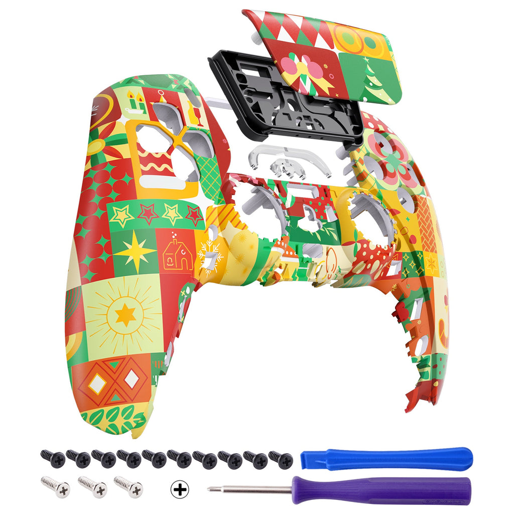 eXtremeRate Replacement Front Housing Shell with Touchpad Compatible with PS5 Controller BDM-010/020/030/040/050 - Christmas Wrap eXtremeRate