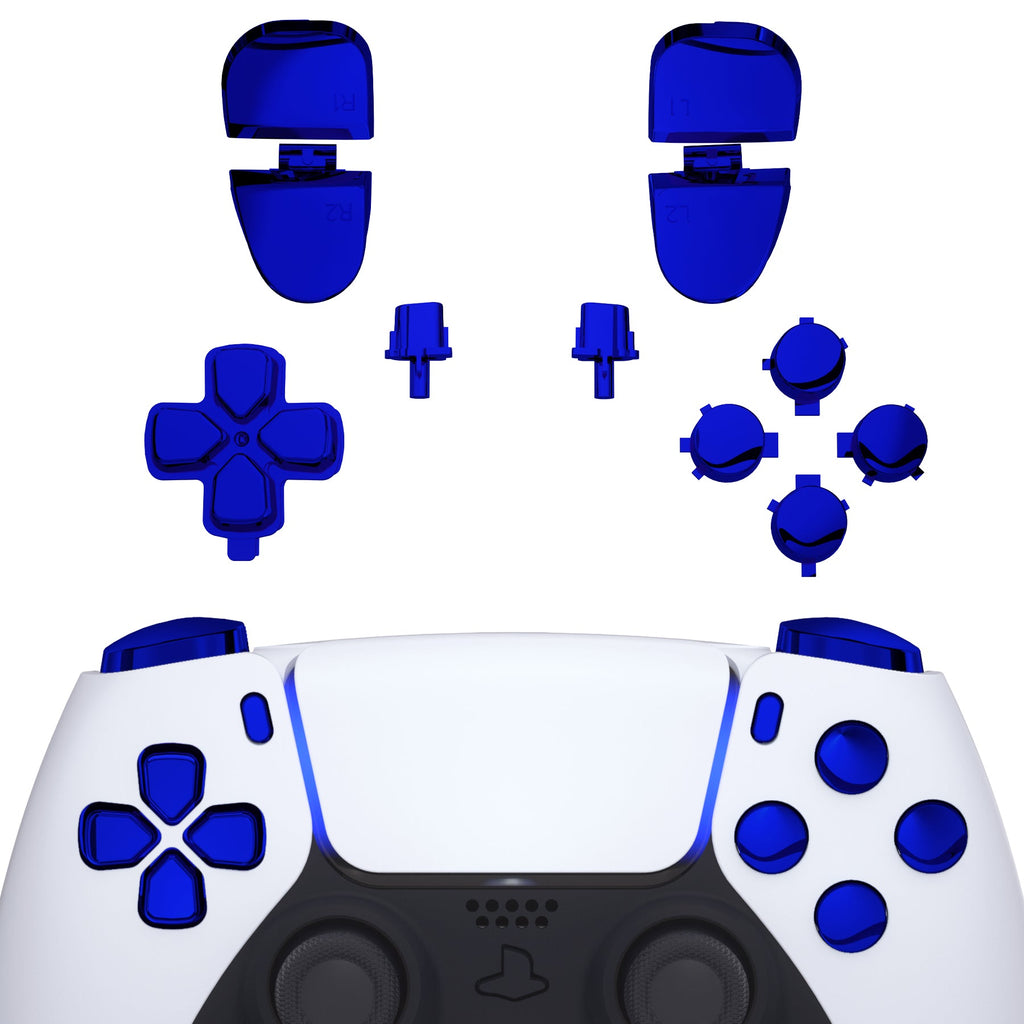 eXtremeRate Replacement Full Set Buttons Compatible with PS5 Controller BDM-030/040/050/060 - Chrome Blue eXtremeRate