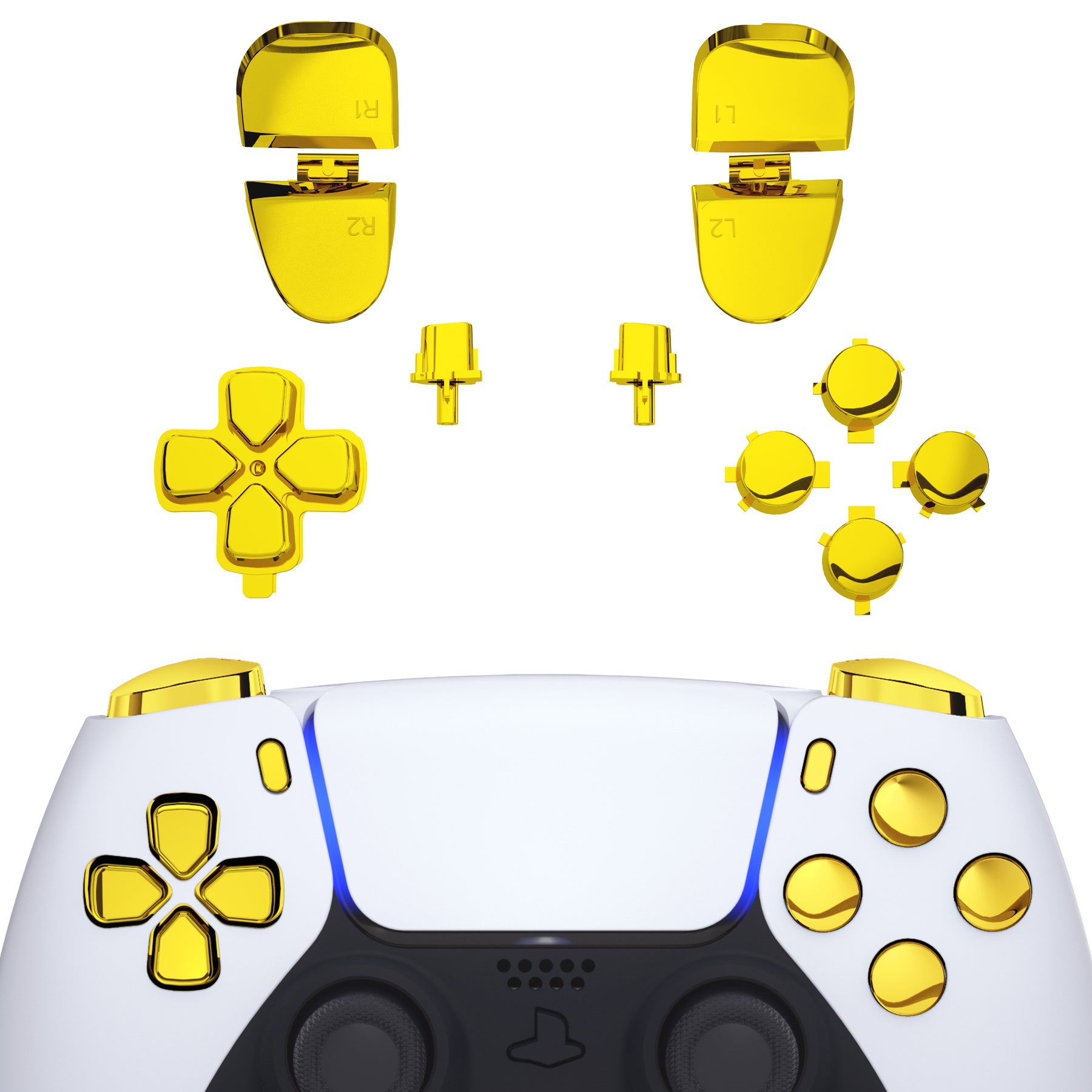 eXtremeRate Replacement Full Set Buttons Compatible with PS5 Controller BDM-030/040/050/060 - Chrome Gold eXtremeRate