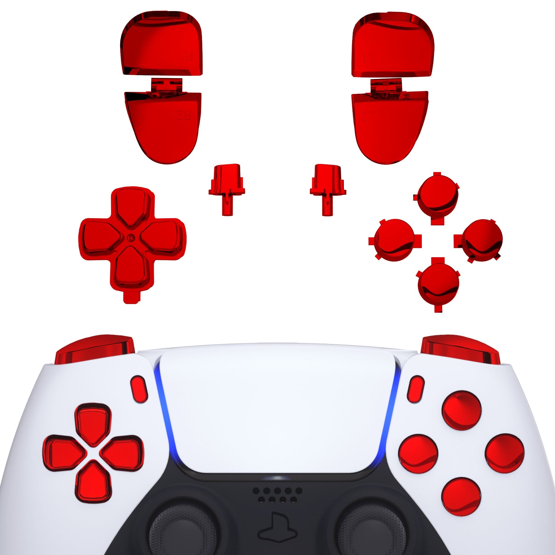 eXtremeRate Replacement Full Set Buttons Compatible with PS5 Controller BDM-030/040/050/060 - Chrome Red eXtremeRate