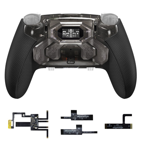 eXtremeRate BEYOND Back Paddles Kit with OLED Display & Redesigned Ergonomic Grips for PS5 Edge Controller - Rubberized Clear & Black eXtremeRate
