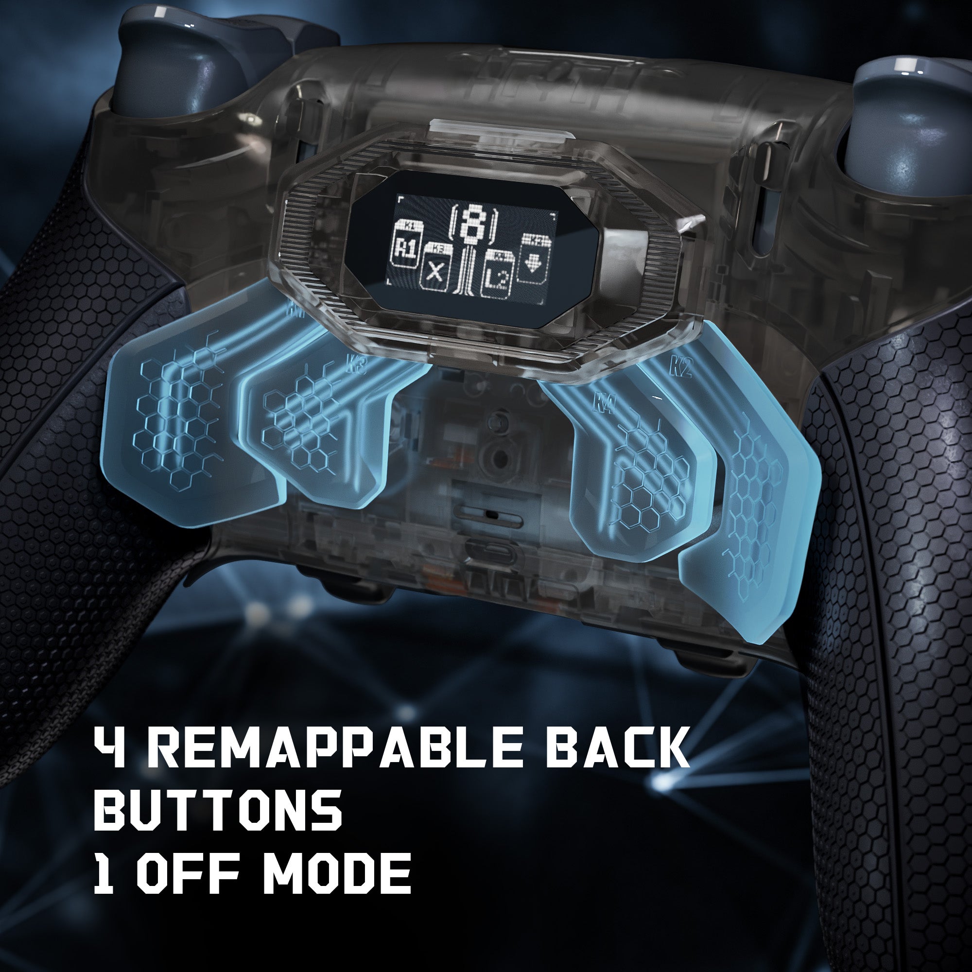 eXtremeRate BEYOND Back Paddles Kit with OLED Display & Redesigned Ergonomic Grips for PS5 Edge Controller - Rubberized Clear & Black eXtremeRate