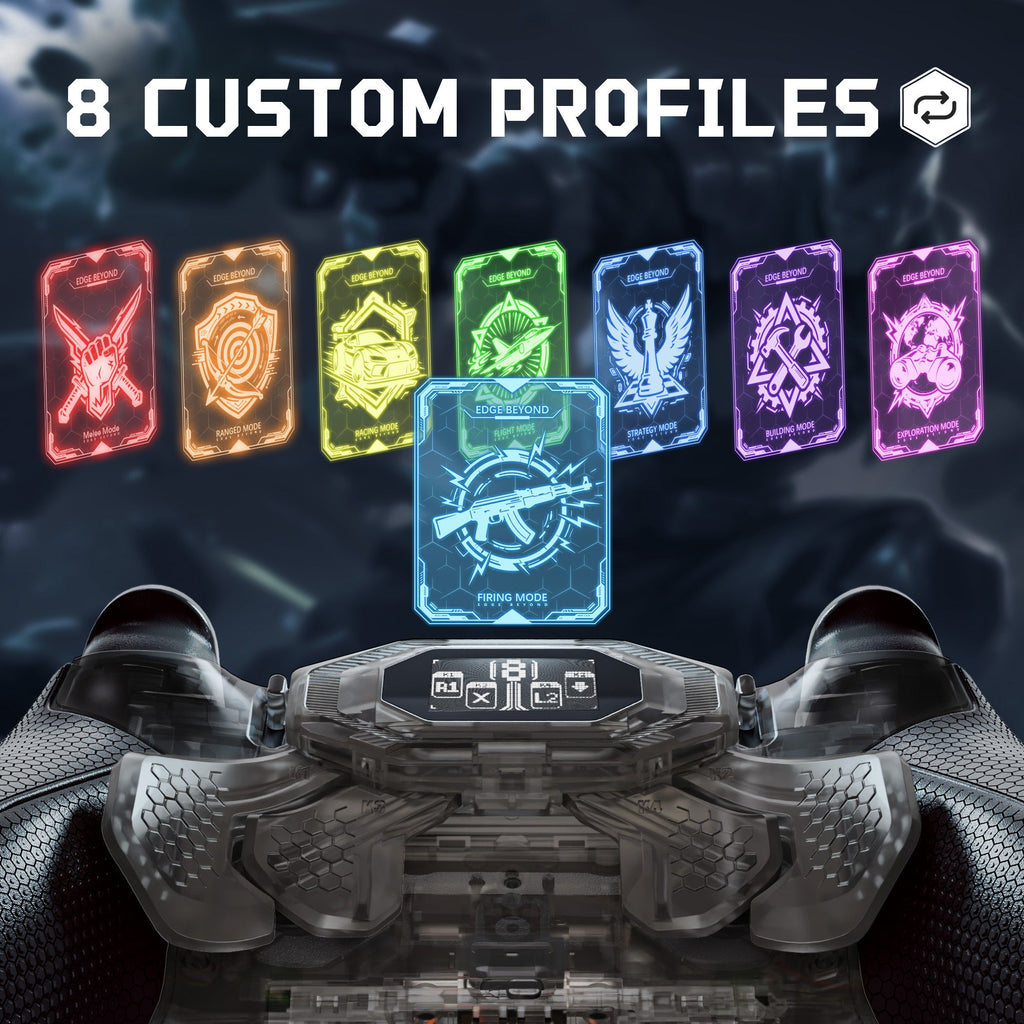 eXtremeRate BEYOND Back Paddles Kit with OLED Display & Redesigned Ergonomic Grips for PS5 Edge Controller - Rubberized Clear & Black eXtremeRate