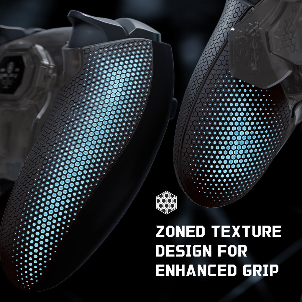 eXtremeRate BEYOND Back Paddles Kit with OLED Display & Redesigned Ergonomic Grips for PS5 Edge Controller - Rubberized Clear & Black eXtremeRate