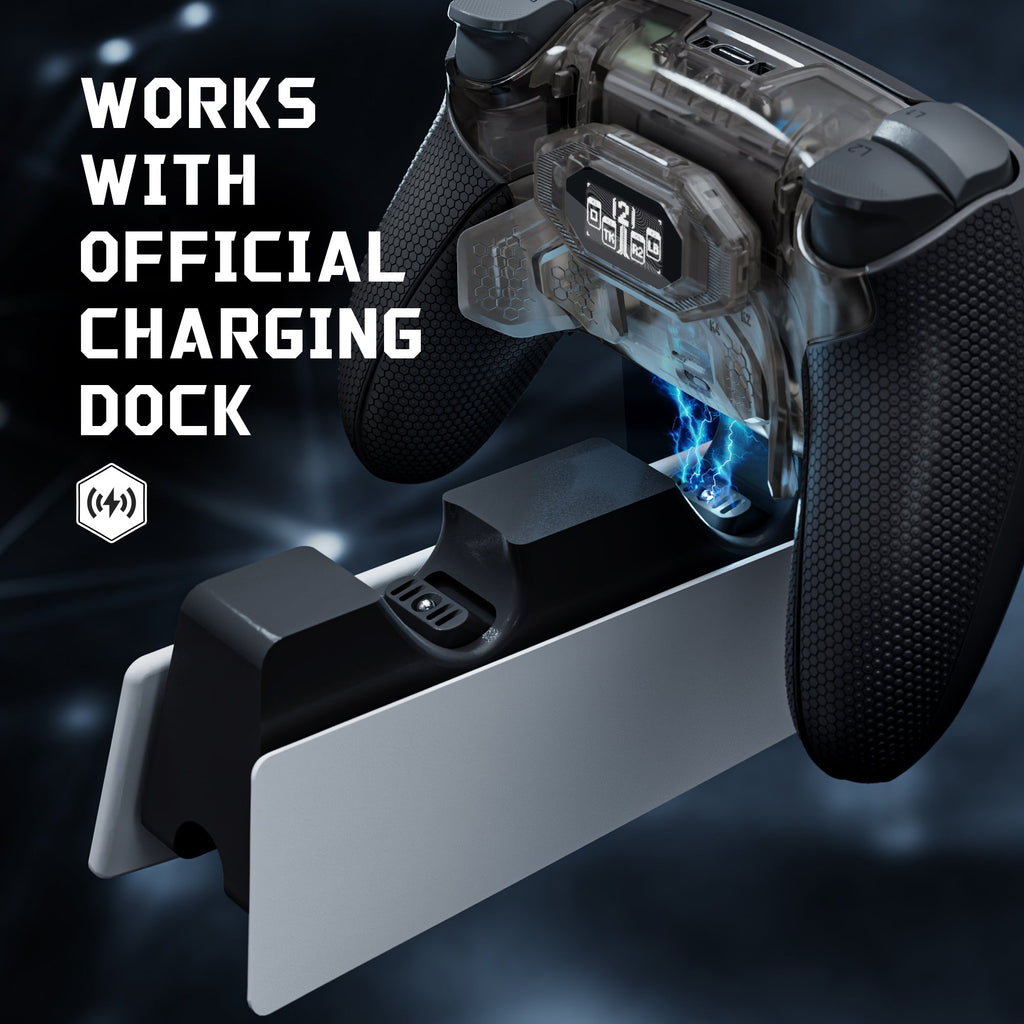 eXtremeRate BEYOND Back Paddles Kit with OLED Display & Redesigned Ergonomic Grips for PS5 Edge Controller - Rubberized Clear & Black eXtremeRate