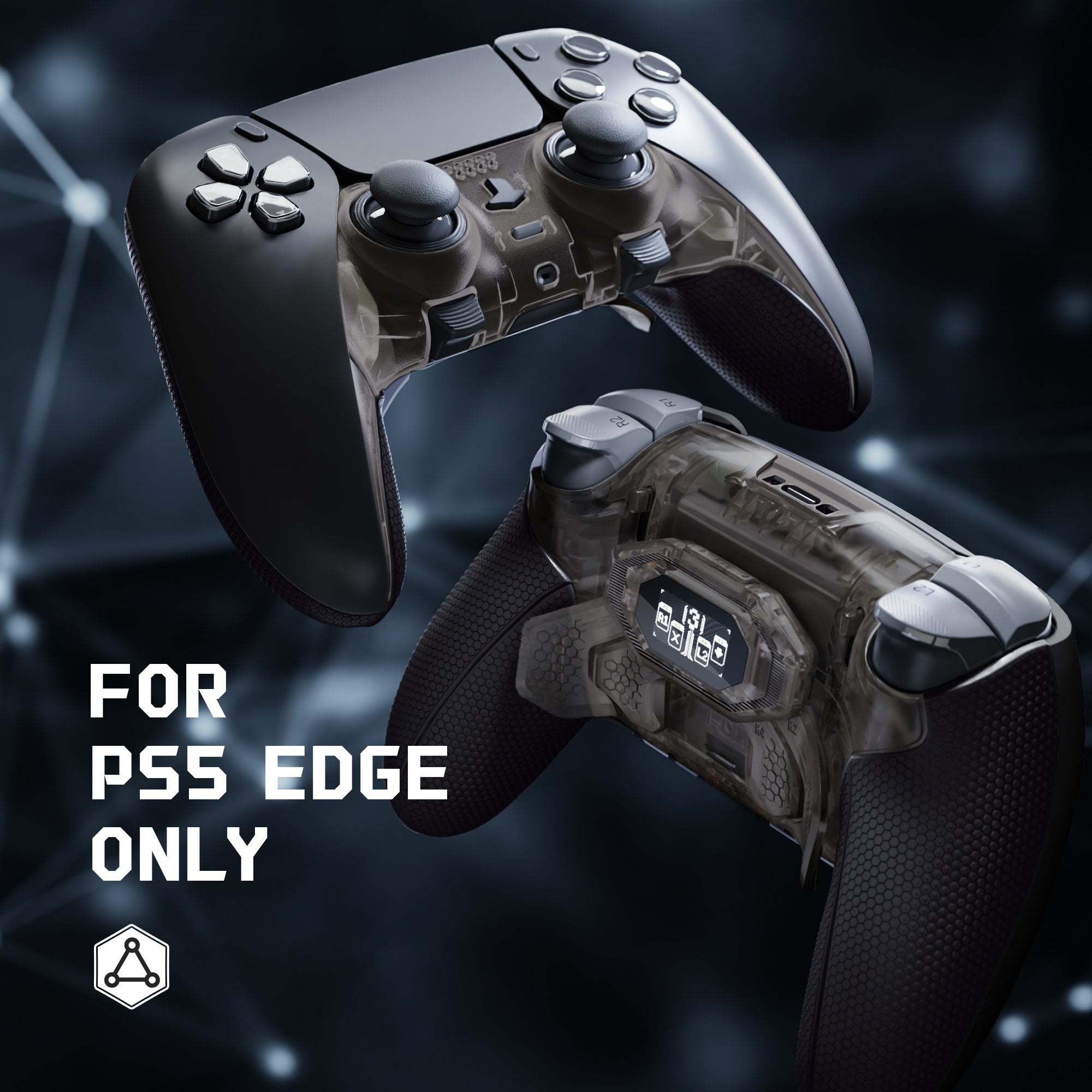 eXtremeRate BEYOND Back Paddles Kit with OLED Display & Redesigned Ergonomic Grips for PS5 Edge Controller - Rubberized Clear & Black eXtremeRate