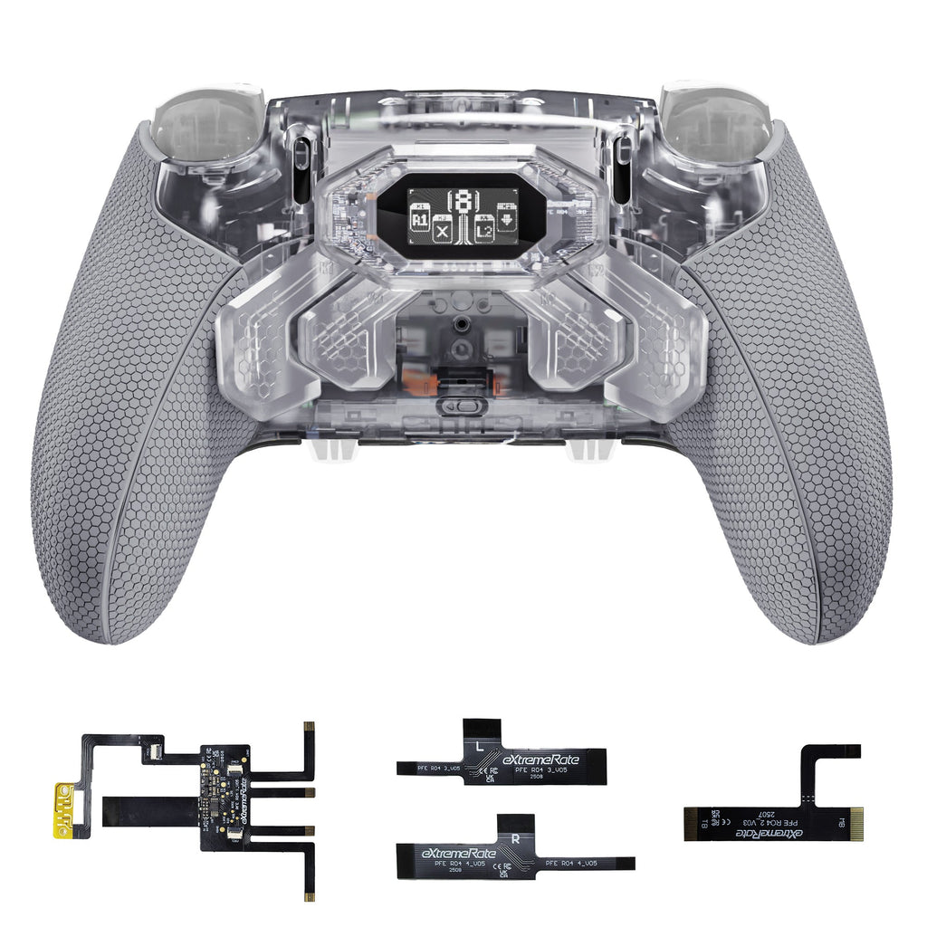 eXtremeRate BEYOND Back Paddles Kit with OLED Display & Redesigned Ergonomic Grips for PS5 Edge Controller - Rubberized Clear & Gray eXtremeRate