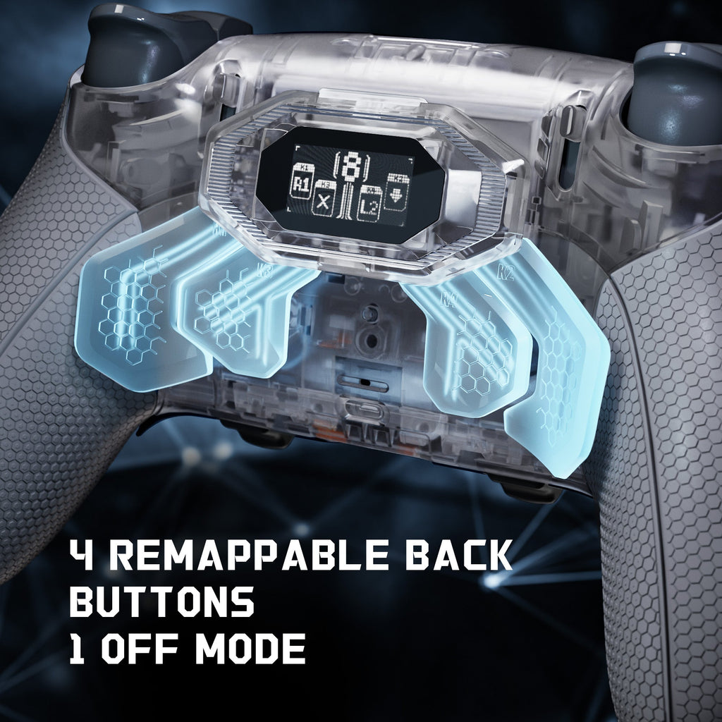 eXtremeRate BEYOND Back Paddles Kit with OLED Display & Redesigned Ergonomic Grips for PS5 Edge Controller - Rubberized Clear & Gray eXtremeRate