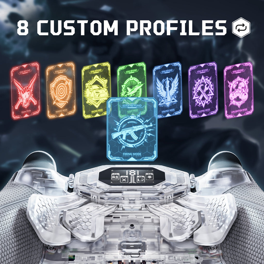 eXtremeRate BEYOND Back Paddles Kit with OLED Display & Redesigned Ergonomic Grips for PS5 Edge Controller - Rubberized Clear & Gray eXtremeRate