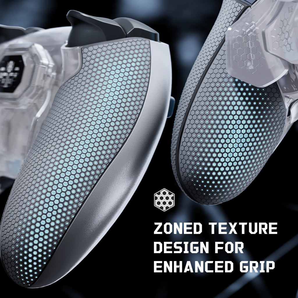 eXtremeRate BEYOND Back Paddles Kit with OLED Display & Redesigned Ergonomic Grips for PS5 Edge Controller - Rubberized Clear & Gray eXtremeRate