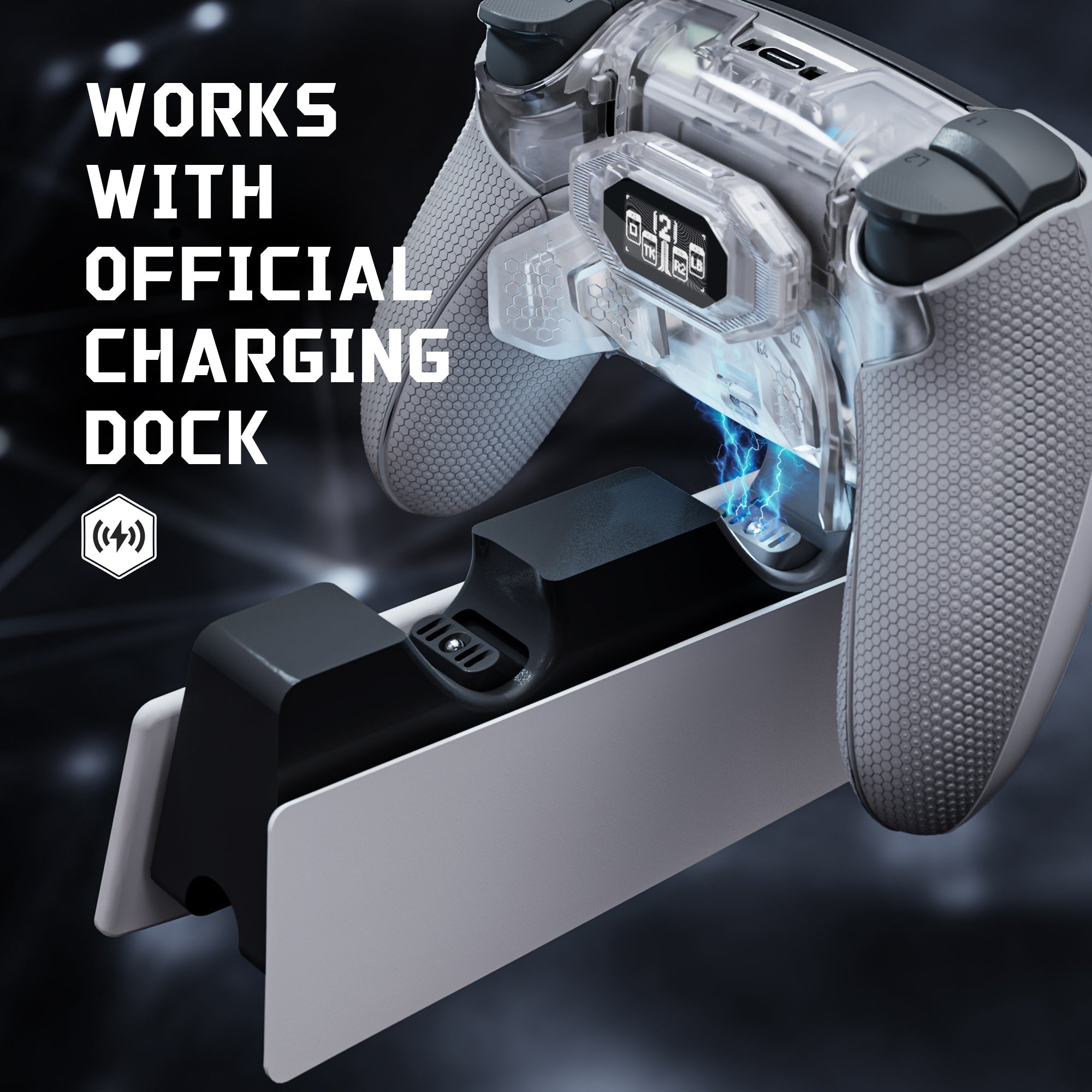 eXtremeRate BEYOND Back Paddles Kit with OLED Display & Redesigned Ergonomic Grips for PS5 Edge Controller - Rubberized Clear & Gray eXtremeRate