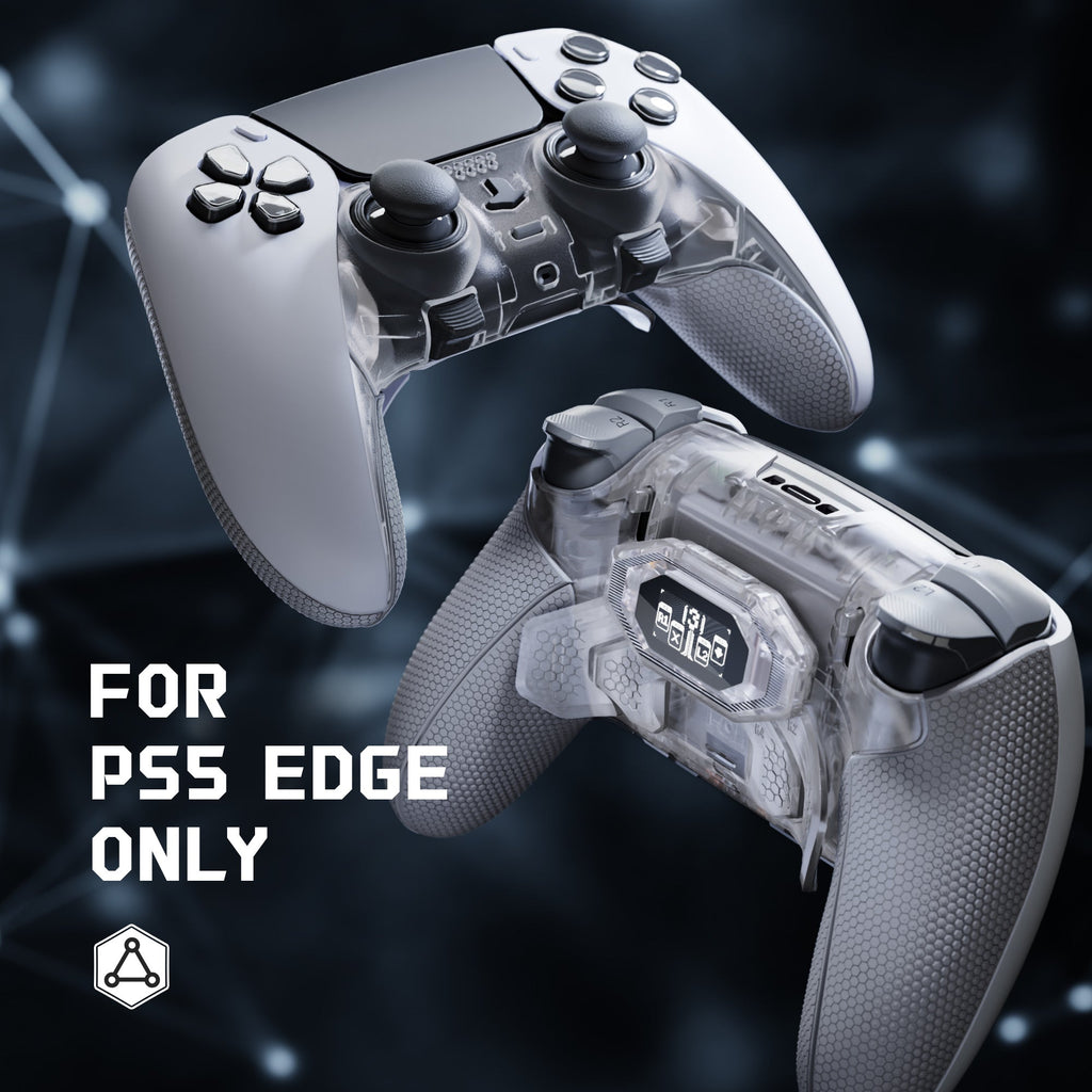 eXtremeRate BEYOND Back Paddles Kit with OLED Display & Redesigned Ergonomic Grips for PS5 Edge Controller - Rubberized Clear & Gray eXtremeRate