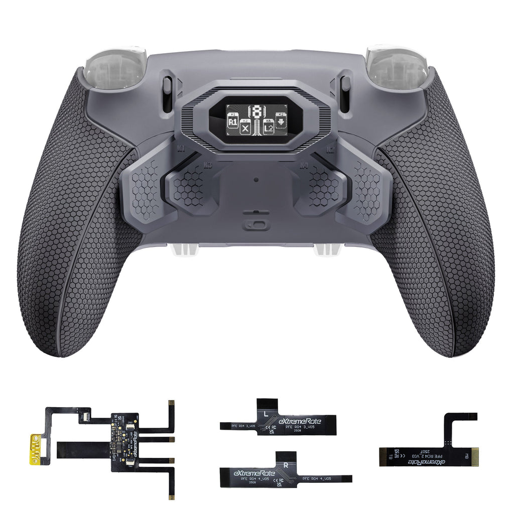 eXtremeRate BEYOND Back Paddles Kit with OLED Display & Redesigned Ergonomic Grips for PS5 Edge Controller - Rubberized New Hope Gray & Classic Gray eXtremeRate